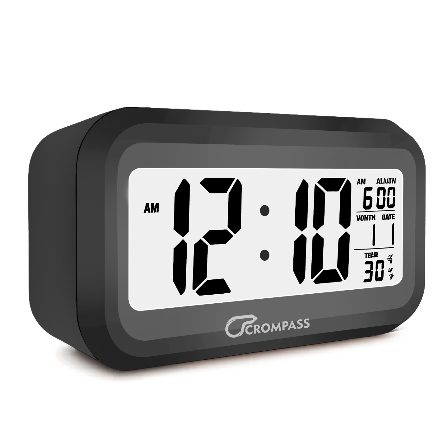 CROMPASS Black Digital Alarm Clock with Smart Light Sensor, Date & Temperature Display, Compact LED Desk Table Clock for Home, Office, Students, Bedroom & Living Room (Black Digital)