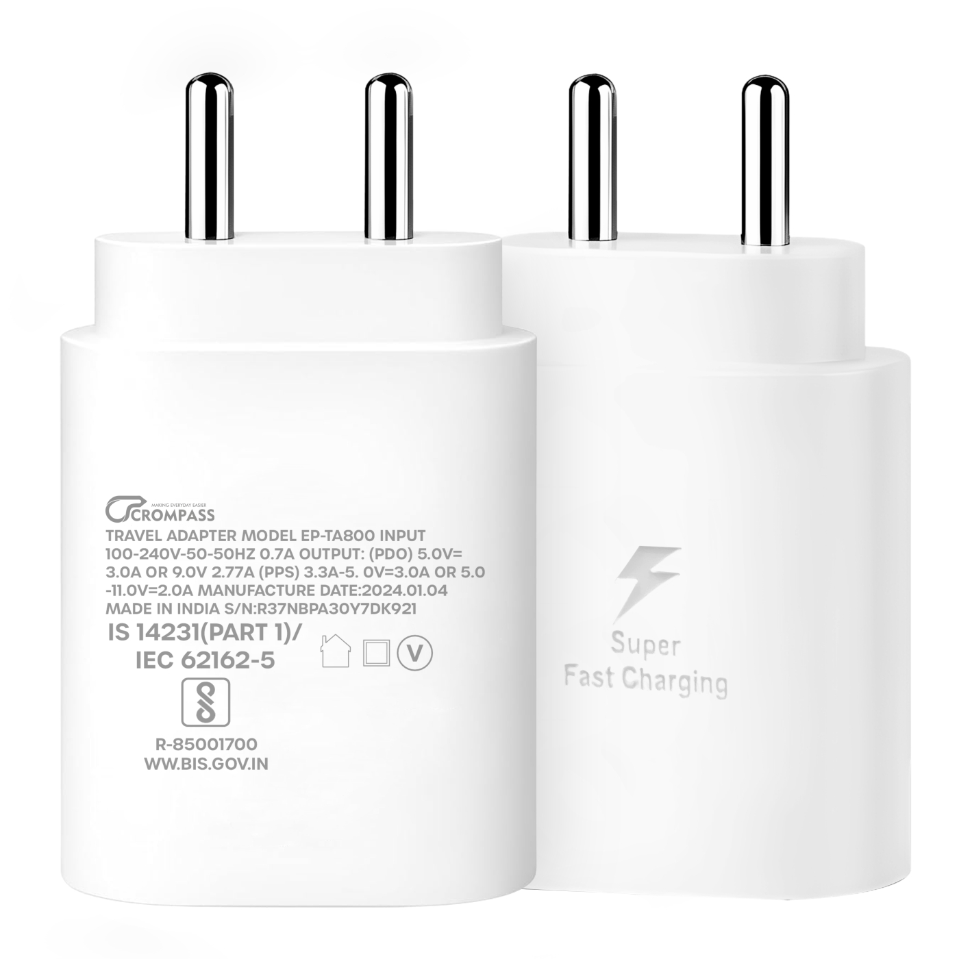 White Samsung 25W USB-C Super Fast Charger Adapter | Compatible with Samsung Galaxy S23, S23+, S23 Ultra, S24, S24+, S24 Ultra, S25, S25+, S25 Ultra, S26, S26+, S26 Ultra, A14 5G, A24, A34 5G, A54 5G, A35 5G, A55 5G, A56 5G, A36 5G, A26 5G, M04, M13, M14