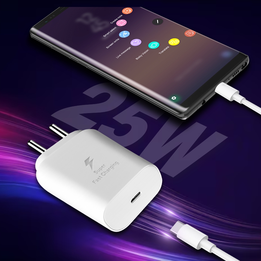 White Samsung 25W USB-C Super Fast Charger Adapter | Compatible with Samsung Galaxy S23, S23+, S23 Ultra, S24, S24+, S24 Ultra, S25, S25+, S25 Ultra, S26, S26+, S26 Ultra, A14 5G, A24, A34 5G, A54 5G, A35 5G, A55 5G, A56 5G, A36 5G, A26 5G, M04, M13, M14
