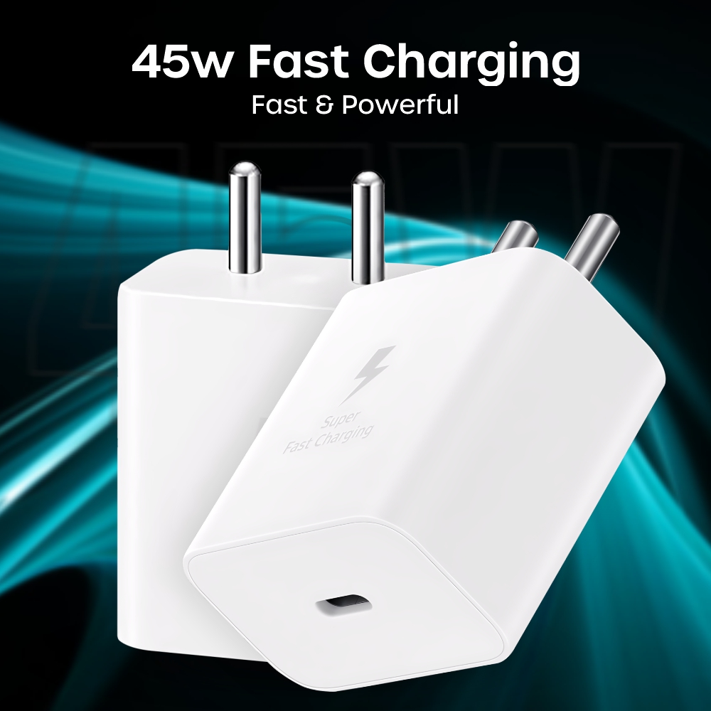 White Samsung 45W Super Fast Charging Travel Adapter (Without Cable), Black | Original Samsung Wall Charger for Galaxy S24, S23, Note20, Z Fold & More