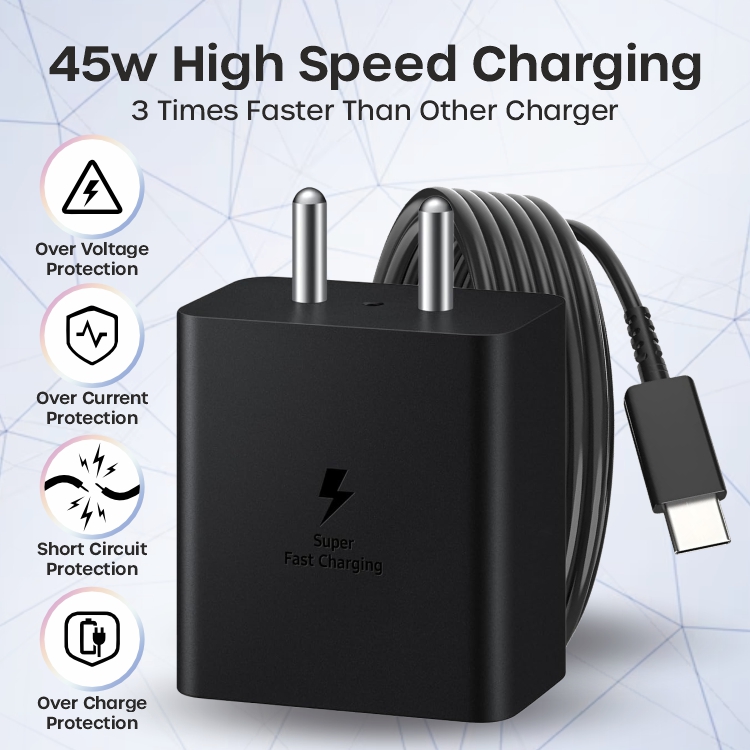 Black Samsung 45W Super Fast Charging Travel Adapter (Without Cable), Black | Original Samsung Wall Charger for Galaxy S24, S23, Note20, Z Fold & More