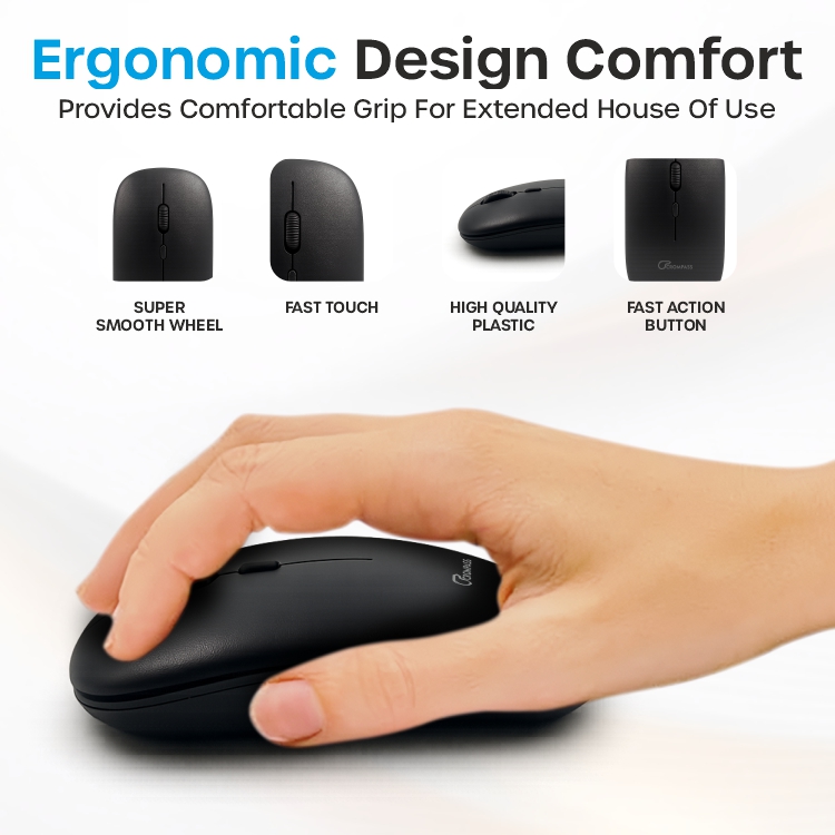 Crompass Bluetooth 5.0 Silent Mouse – Compact, Portable, Dongle-Free, Multi-Device, Microsoft Swift Pair, 3-Level Adjustable DPI up to 2400, Long Battery Life