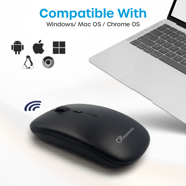 Crompass Bluetooth 5.0 Silent Mouse – Compact, Portable, Dongle-Free, Multi-Device, Microsoft Swift Pair, 3-Level Adjustable DPI up to 2400, Long Battery Life