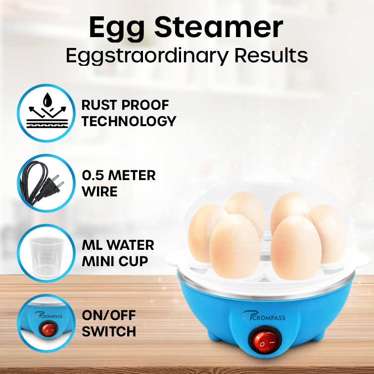 Crompass Smart Instant Electric Egg Boiler 360W | Automatic Cut-Off Egg Cooker & Steamer | 3 Boiling Modes (Soft, Medium, Hard) | Stainless Steel Heating Plate | Boil Up to 7 Eggs