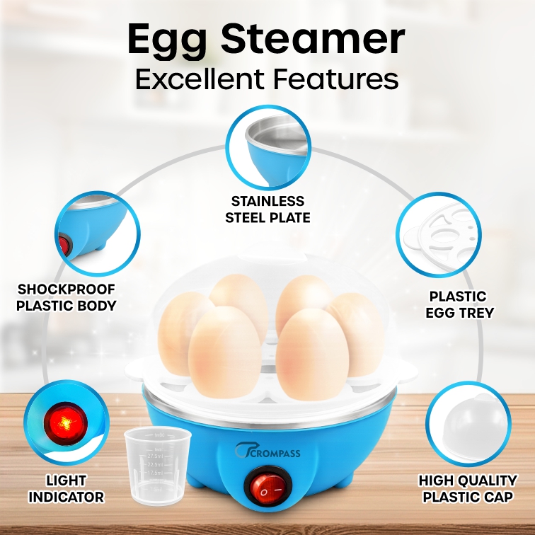 Crompass Smart Instant Electric Egg Boiler 360W | Automatic Cut-Off Egg Cooker & Steamer | 3 Boiling Modes (Soft, Medium, Hard) | Stainless Steel Heating Plate | Boil Up to 7 Eggs