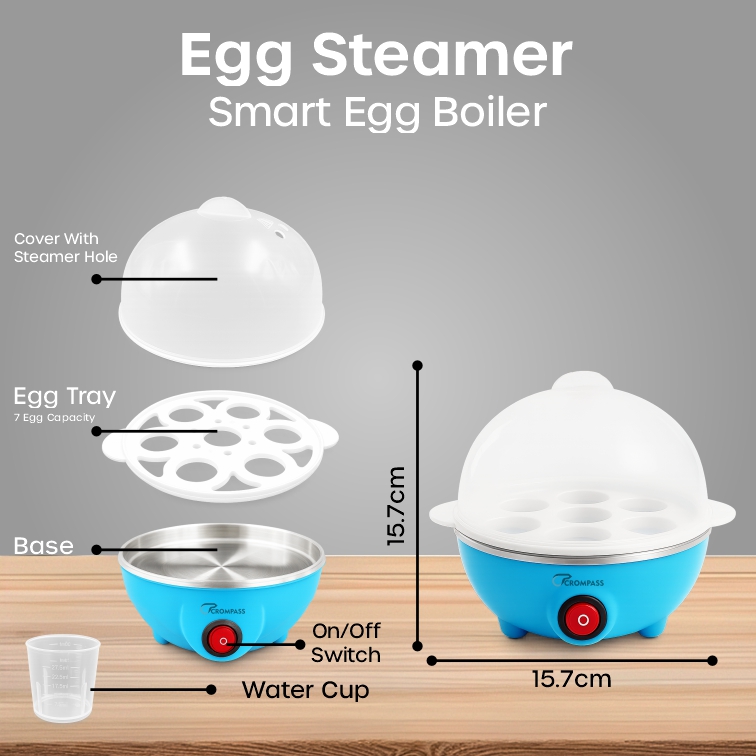 Crompass Smart Instant Electric Egg Boiler 360W | Automatic Cut-Off Egg Cooker & Steamer | 3 Boiling Modes (Soft, Medium, Hard) | Stainless Steel Heating Plate | Boil Up to 7 Eggs