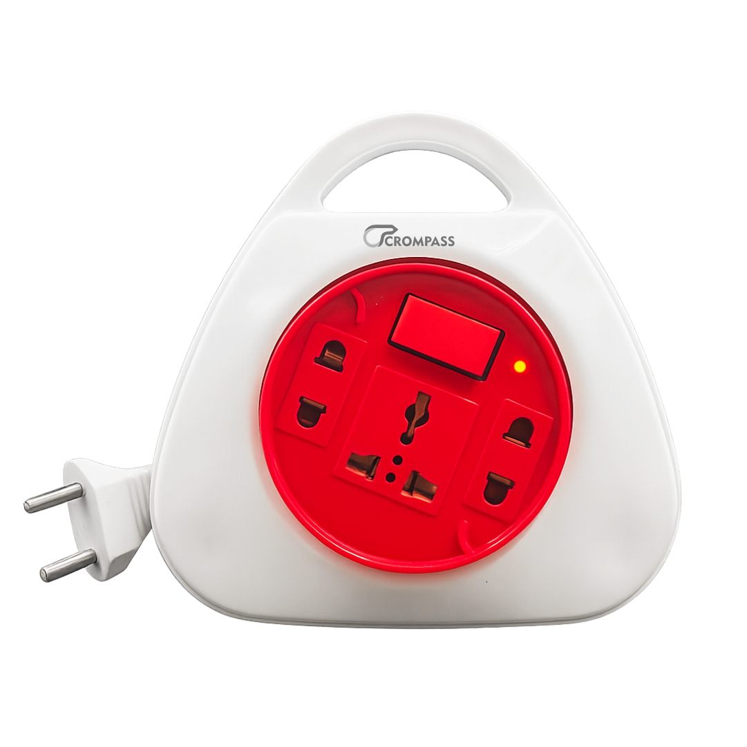 Crompass 2-Pin Flex Box with 5 Meter Heavy-Duty Copper Cord | Universal 3-Pin & 2-Pin Sockets | Master Switch & LED Indicator | Safety Sleeve, Cable Guard, Polycarbonate Body | Ideal for Home, Office & Industrial Use