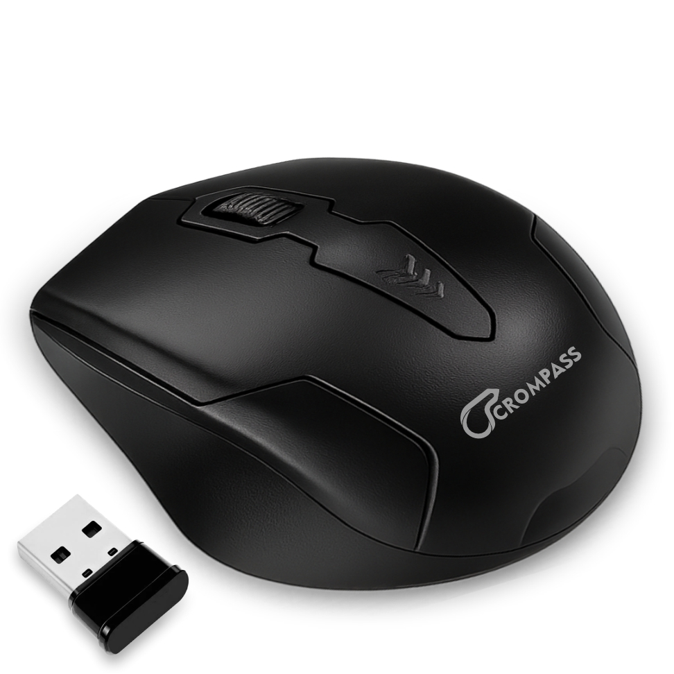 Crompass Wireless Mouse 2.4GHz with USB Nano Receiver for PC, Laptop & Mac – Silent Click Buttons, Adjustable DPI, Auto Power Saving Mode, Ergonomic Design (Black)