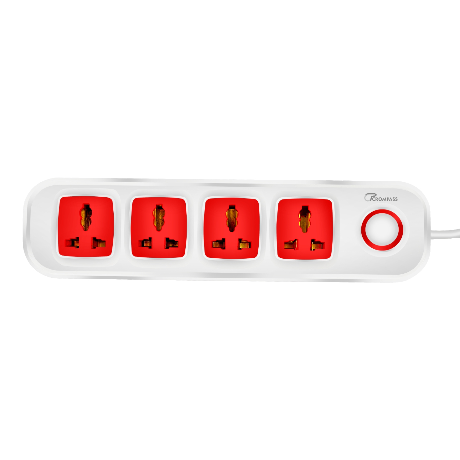 Crompass Extension Board 10A, 250V with 2 Meter Cord & Surge Protector | 4 Universal Sockets, Master Switch, Safety Shutter | Multi Plug Travel Adapter for Home & Office Appliances