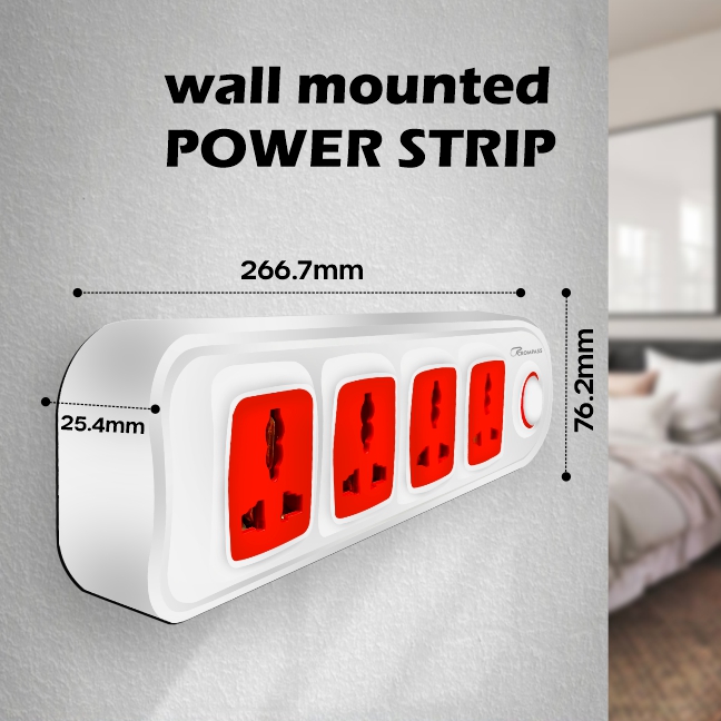 Crompass Extension Board 10A, 250V with 2 Meter Cord & Surge Protector | 4 Universal Sockets, Master Switch, Safety Shutter | Multi Plug Travel Adapter for Home & Office Appliances
