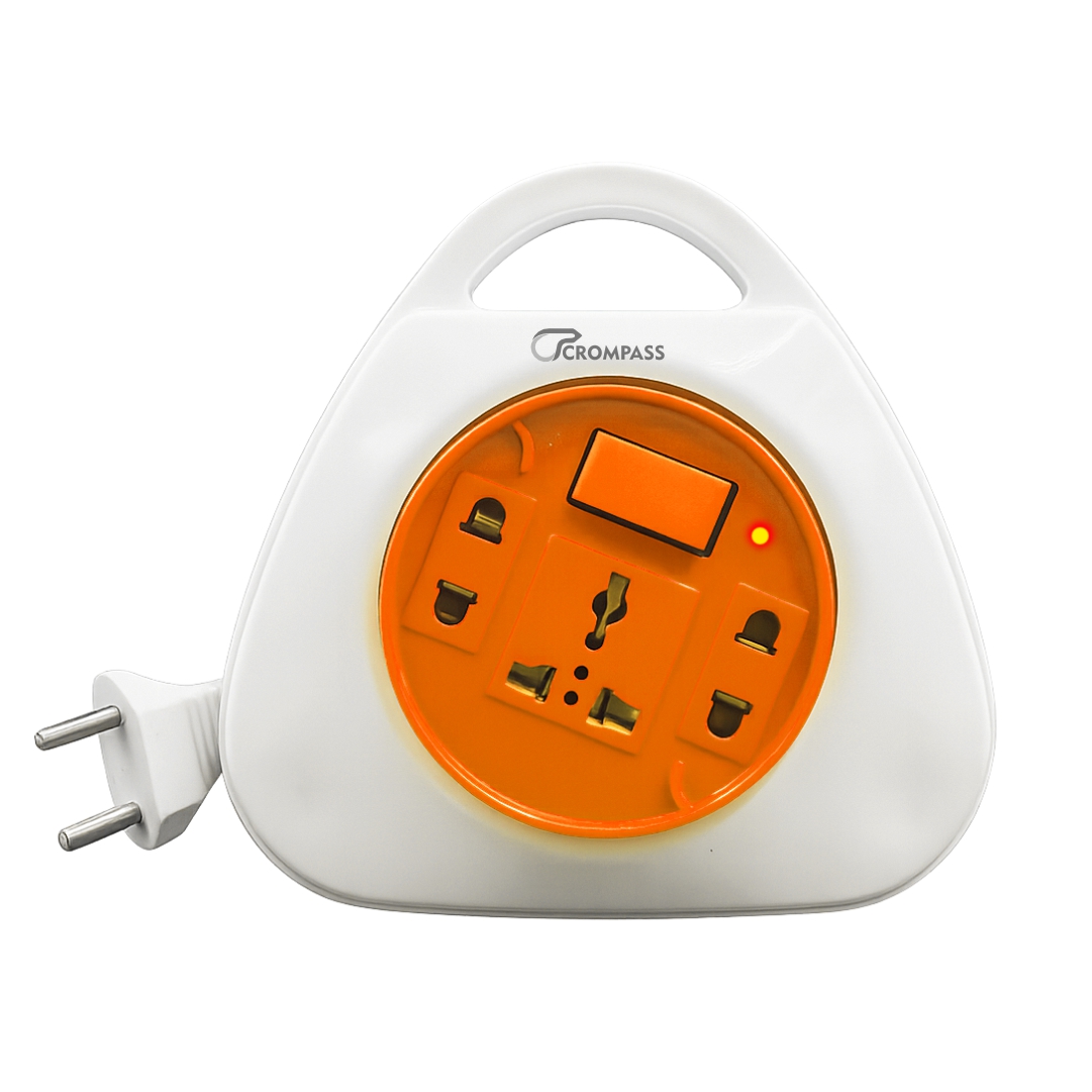 Crompass 2-Pin Flex Box with 5 Meter Pure Copper Cord | Universal 3-Pin & 2-Pin Sockets | Master Power Switch with LED Indicator | Safety Sleeve & Cable Guard | Heavy-Duty Polycarbonate Body for Home, Office & Industrial Use