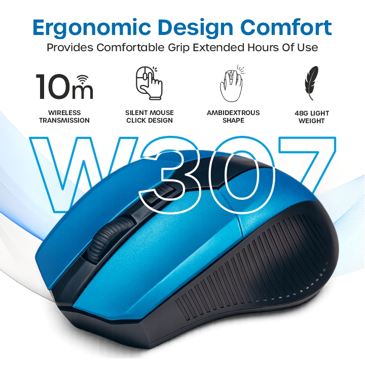 Crompass W307 Wireless Mouse 2.4GHz | Adjustable DPI Sensitivity | Ergonomic Design | USB Nano Receiver | Compatible with Laptop, Desktop PC & Mac