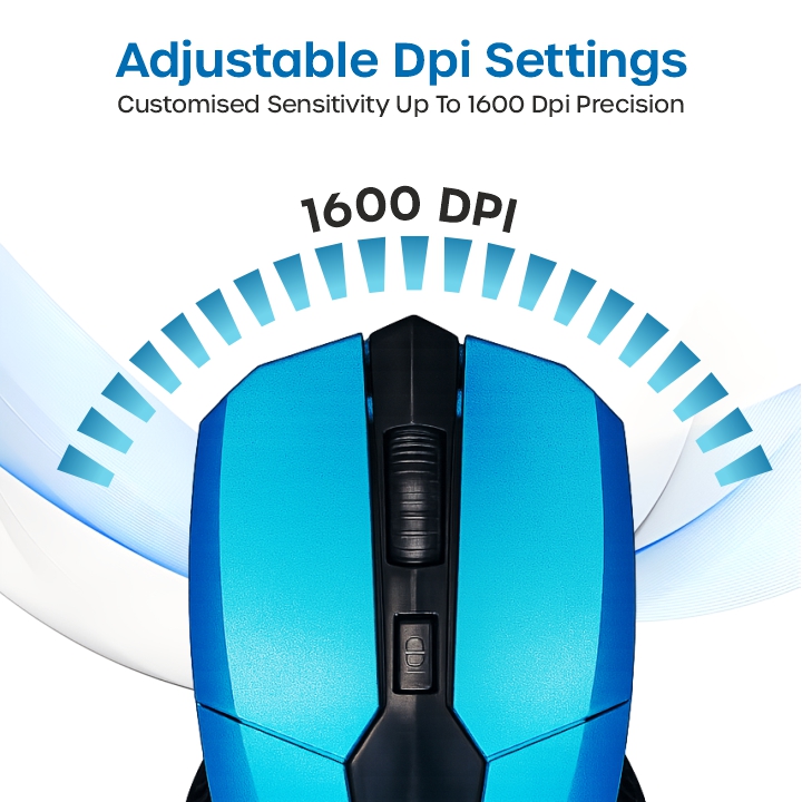 Crompass W307 Wireless Mouse 2.4GHz | Adjustable DPI Sensitivity | Ergonomic Design | USB Nano Receiver | Compatible with Laptop, Desktop PC & Mac