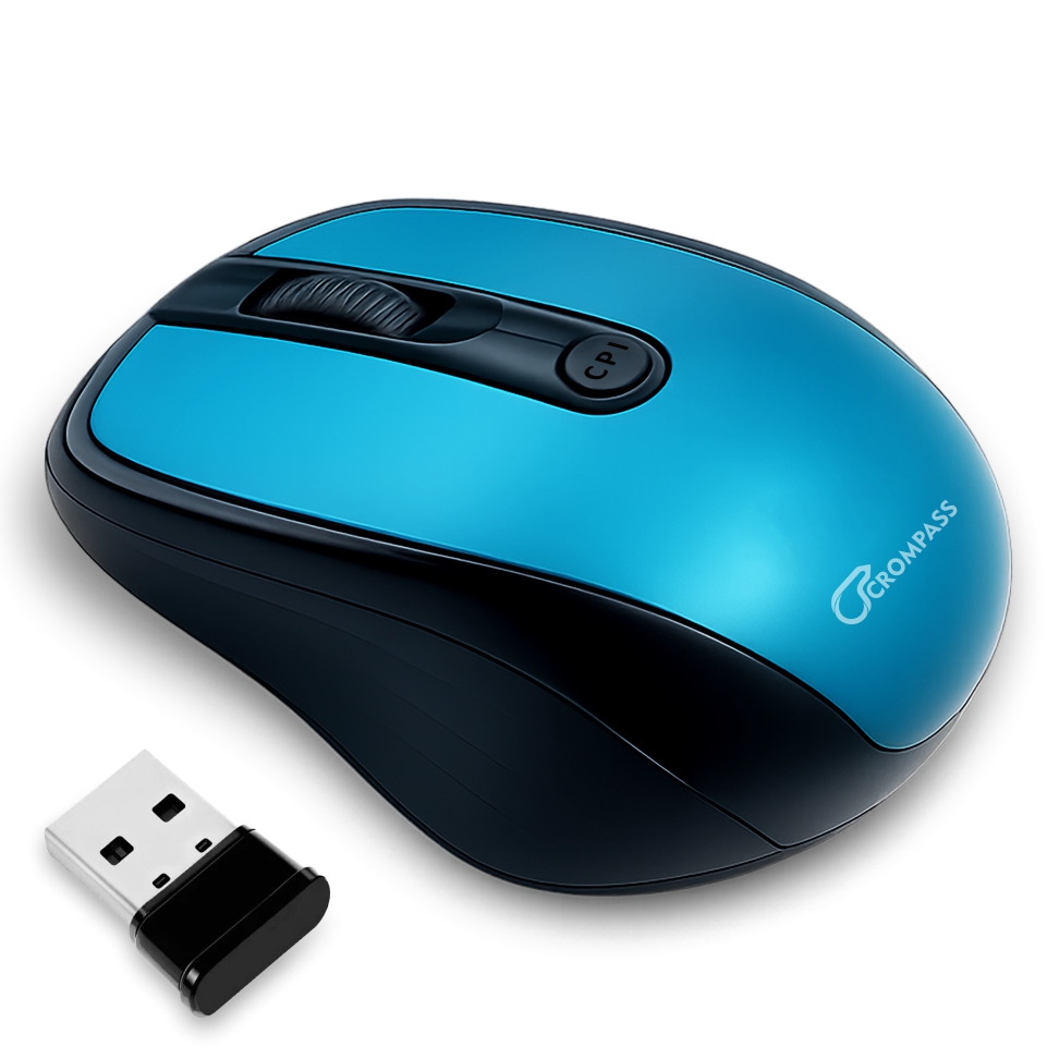 Crompass W3100 2.4GHz Wireless Optical Mouse | Adjustable 3-Level DPI (800/1200/1600) | High Precision & Power-Saving | Lightweight & Ergonomic Design | Compatible with Mac, Laptop, and PC Black & Blue