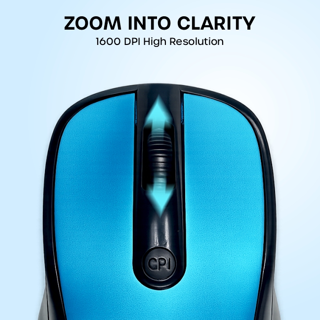Crompass W3100 2.4GHz Wireless Optical Mouse | Adjustable 3-Level DPI (800/1200/1600) | High Precision & Power-Saving | Lightweight & Ergonomic Design | Compatible with Mac, Laptop, and PC Black & Blue