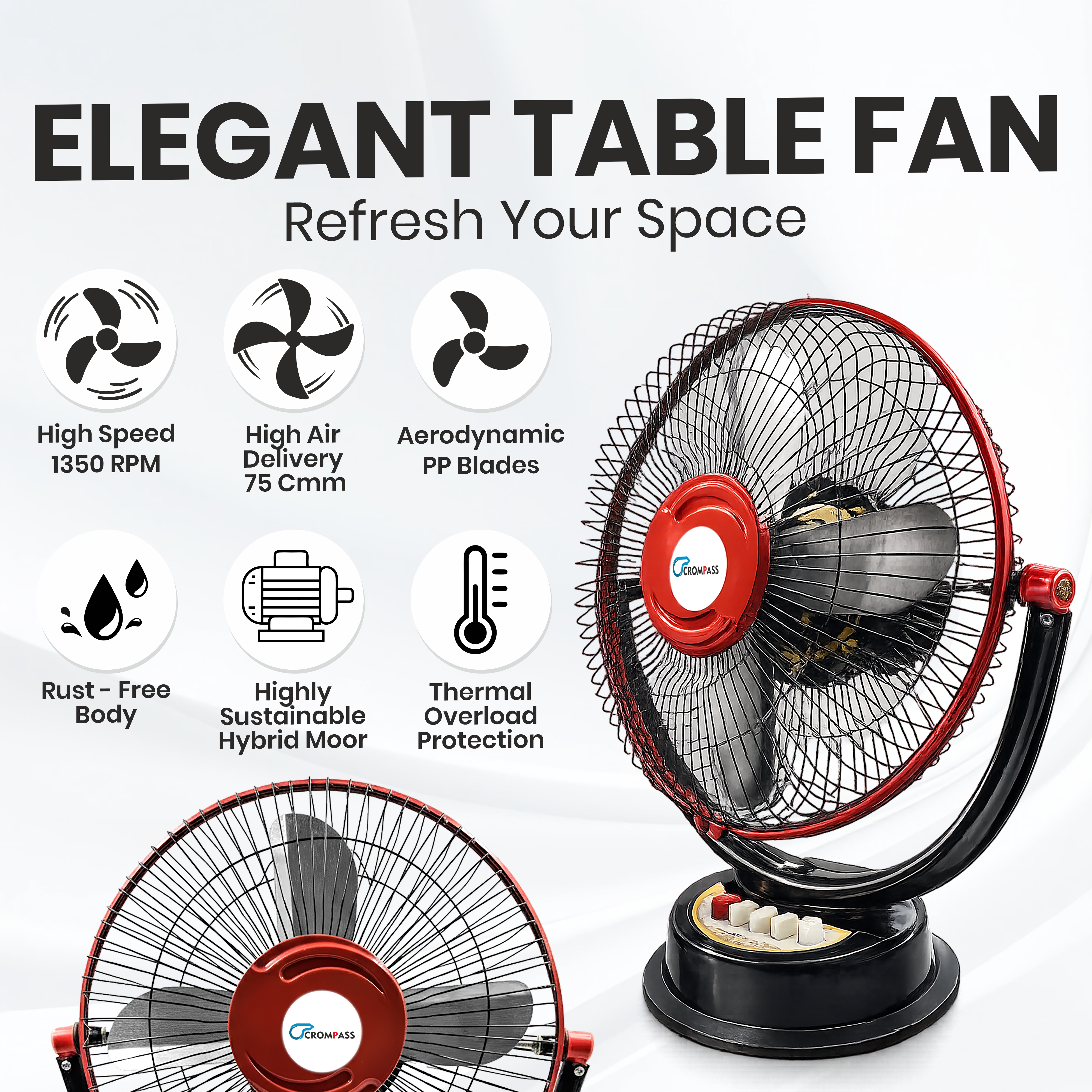 Table Fan 12 Inch (400 mm) | High Air Delivery | 3 Speed Control | Low Noise | Table Fan for Home - Office & Shop | 1 Year Warranty