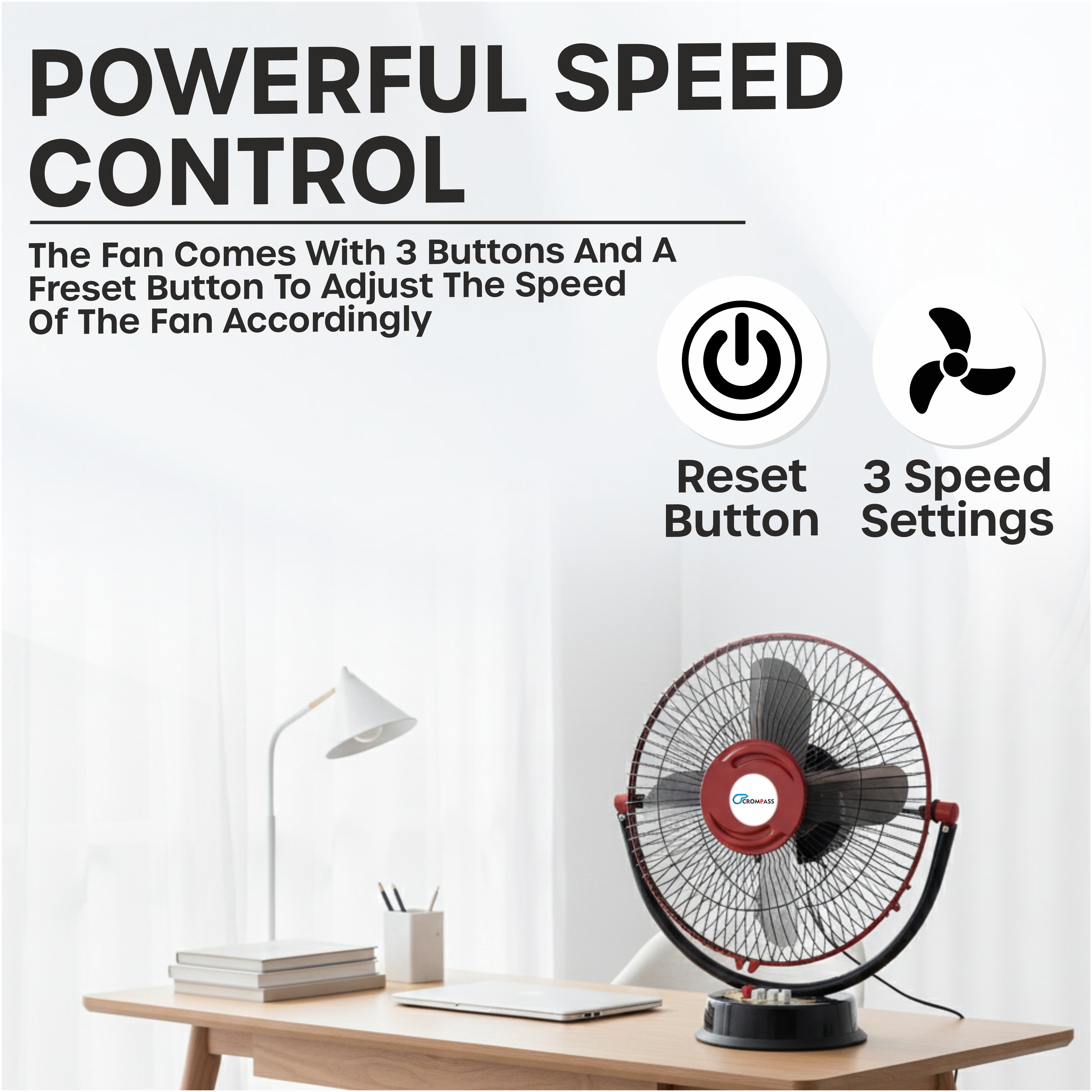 Table Fan 12 Inch (400 mm) | High Air Delivery | 3 Speed Control | Low Noise | Table Fan for Home - Office & Shop | 1 Year Warranty
