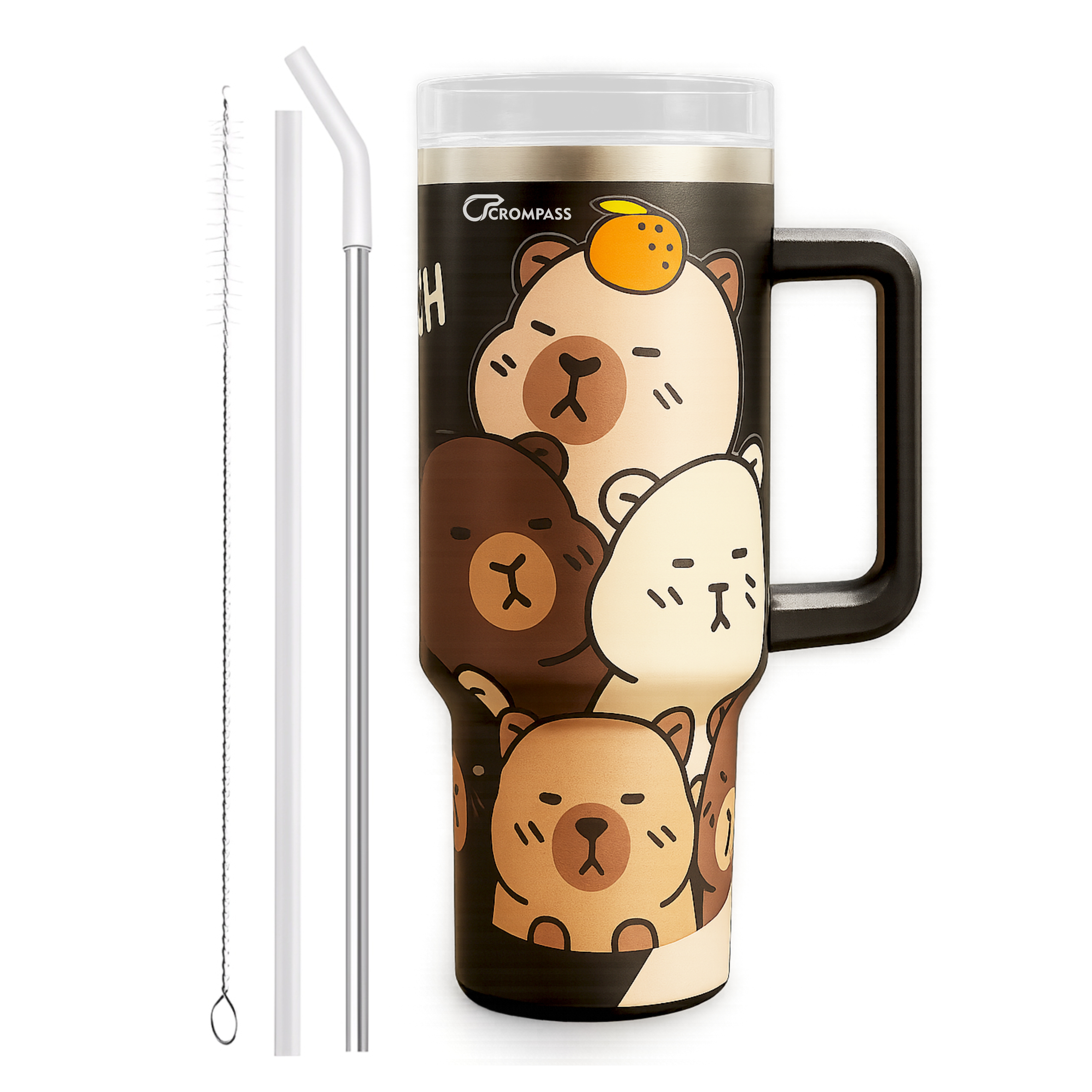 1200ml Stainless Steel Insulated Tumbler Black with Handle & Lid, Reusable Steel Straw | Leak-Resistant Travel Mug for Gym, Office, Car