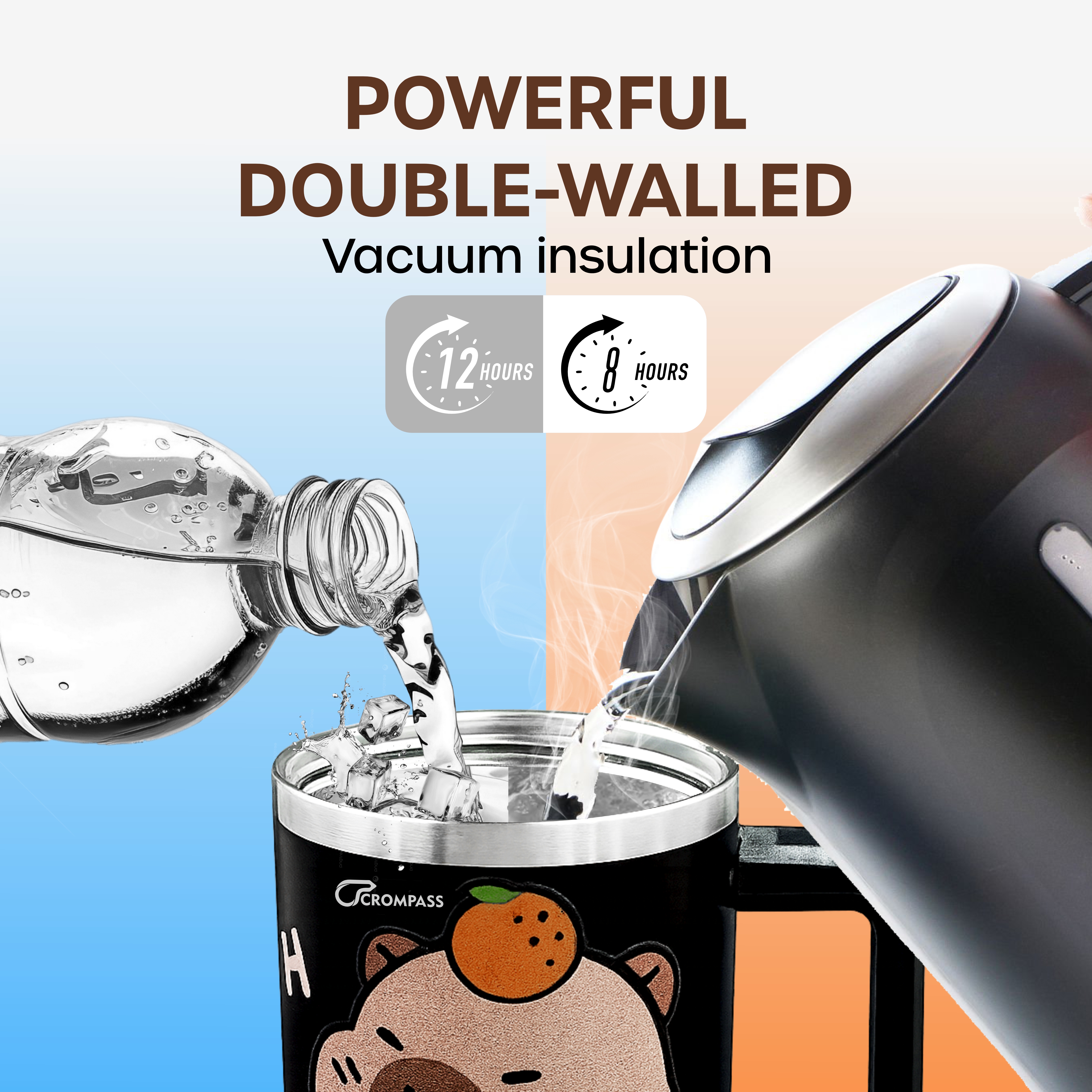 1200ml Stainless Steel Insulated Tumbler Black with Handle & Lid, Reusable Steel Straw | Leak-Resistant Travel Mug for Gym, Office, Car