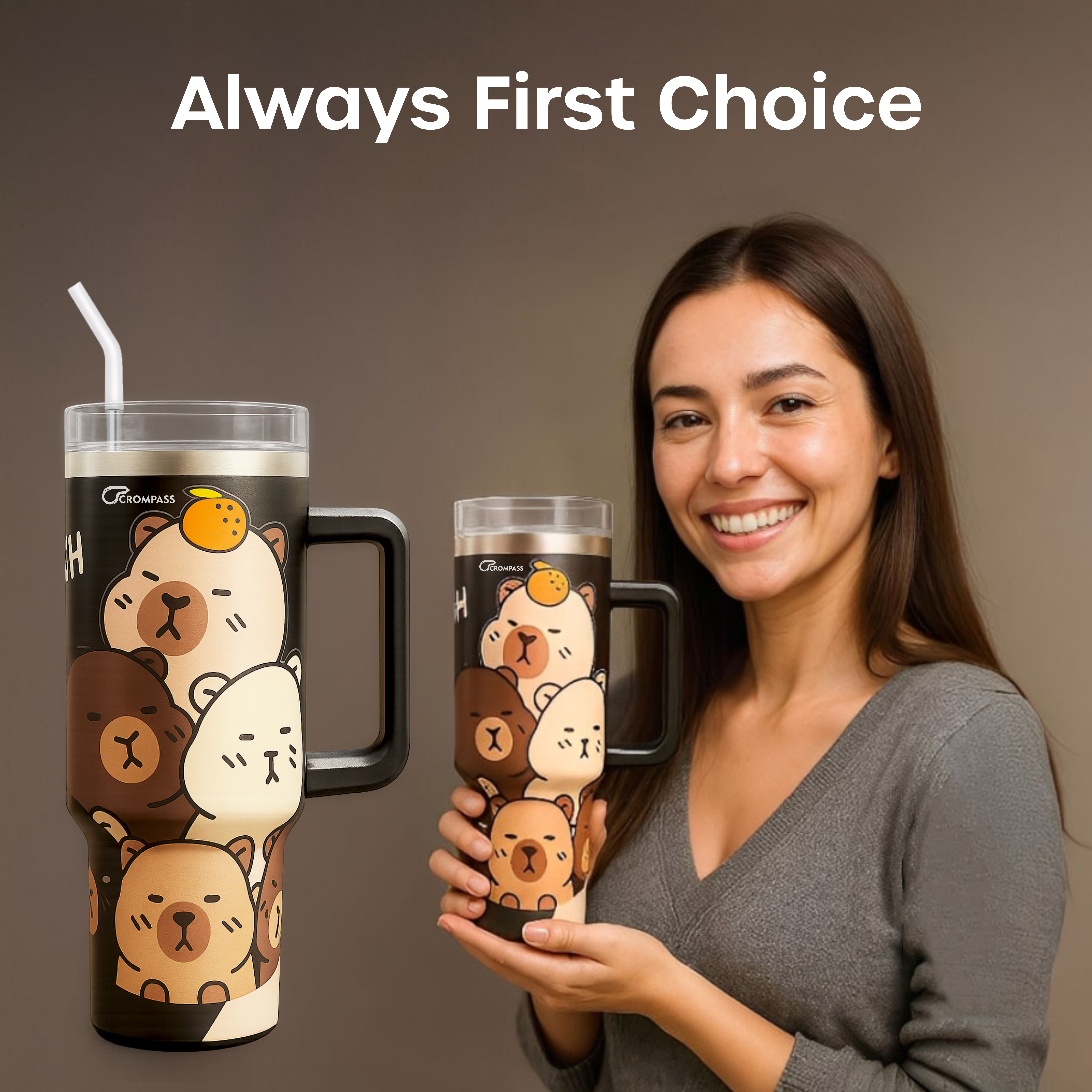1200ml Stainless Steel Insulated Tumbler Black with Handle & Lid, Reusable Steel Straw | Leak-Resistant Travel Mug for Gym, Office, Car