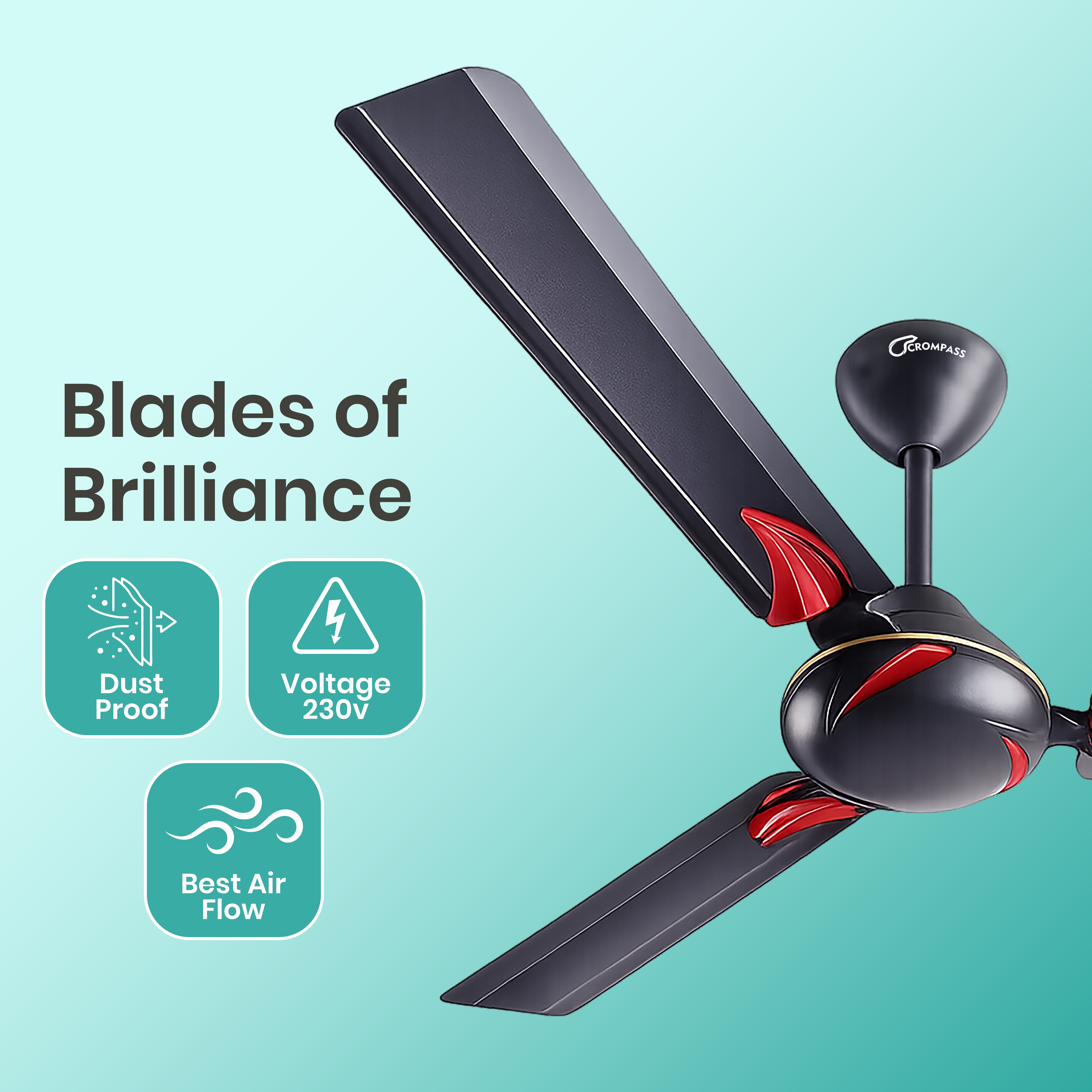 Crompass P1 1200 mm/48 inch Ultra High Speed 3 Blade Anti-Dust Decorative Star Rated Ceiling Fan 2 Years Warranty (Smoked Black , Pack of 1)