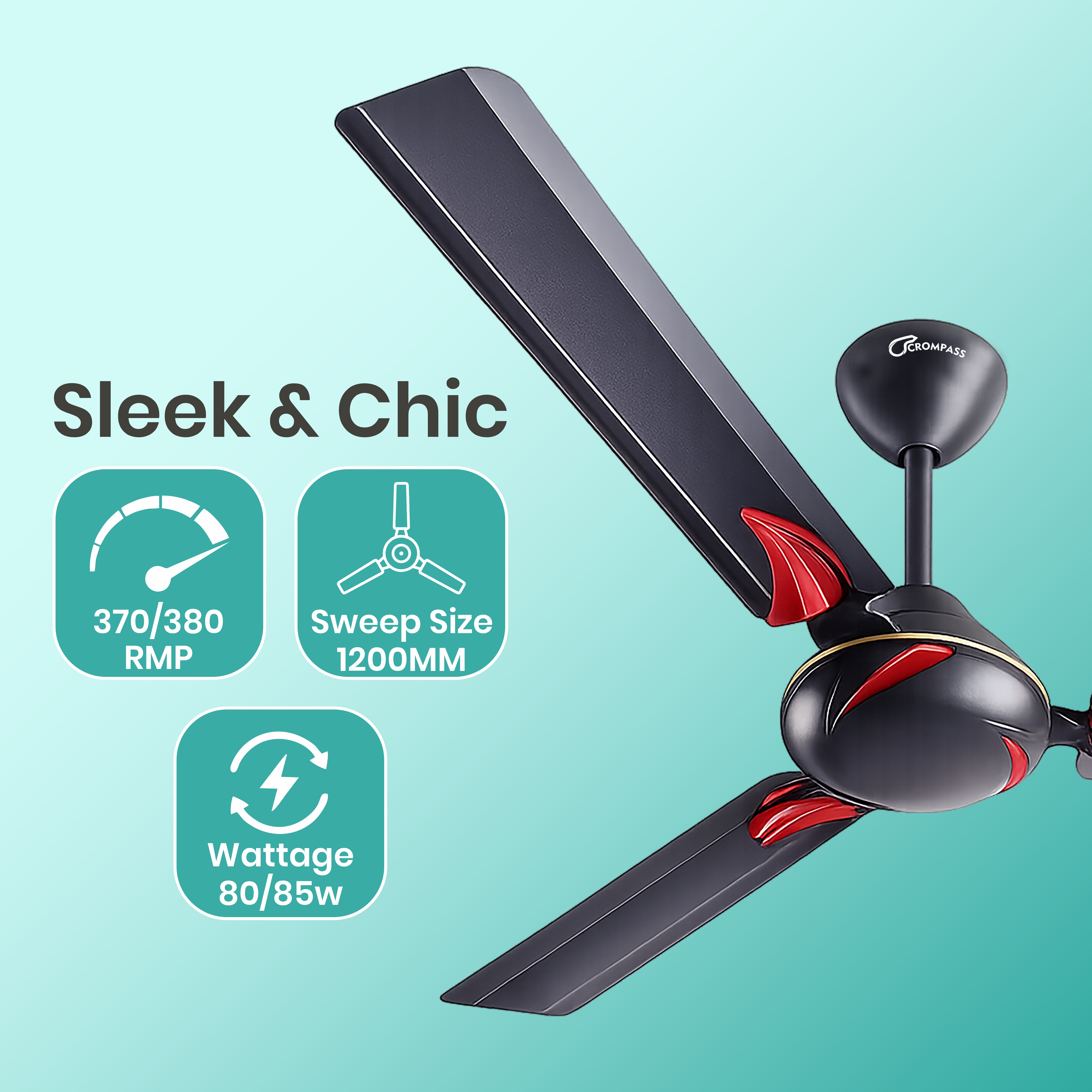 Crompass P1 1200 mm/48 inch Ultra High Speed 3 Blade Anti-Dust Decorative Star Rated Ceiling Fan 2 Years Warranty (Smoked Black , Pack of 1)