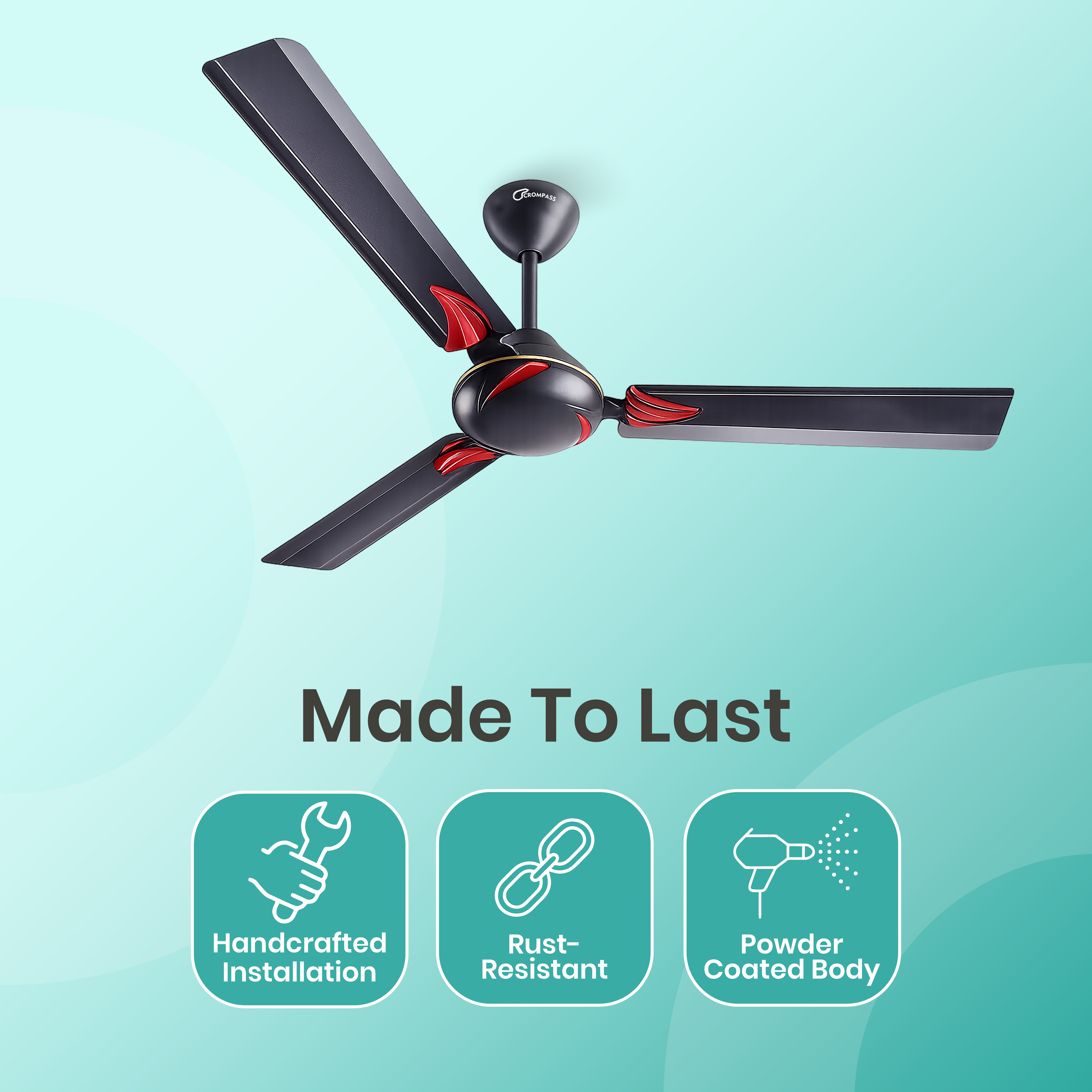 Crompass P1 1200 mm/48 inch Ultra High Speed 3 Blade Anti-Dust Decorative Star Rated Ceiling Fan 2 Years Warranty (Smoked Black , Pack of 1)