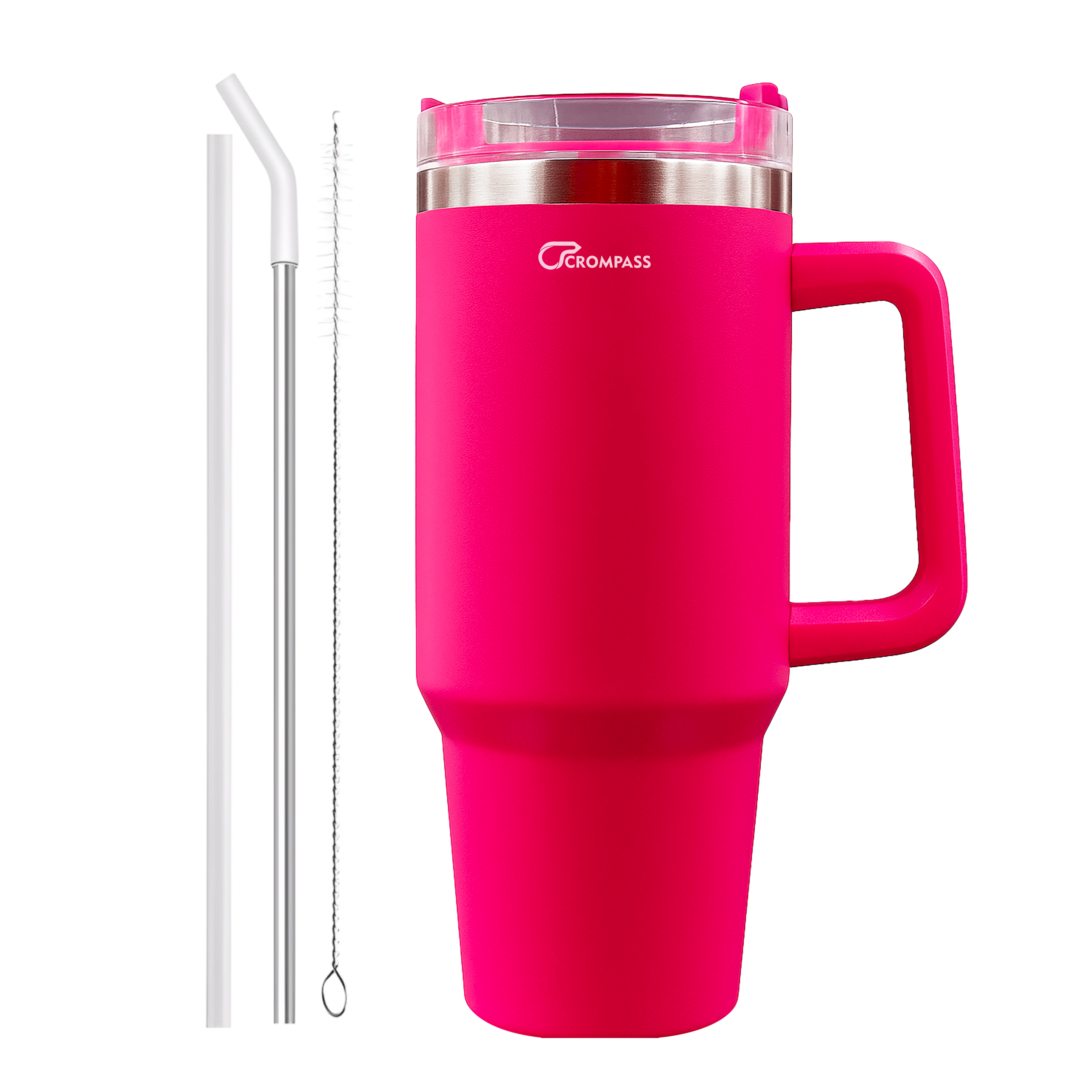 1200 ml Insulated 304 Stainless Steel Tumbler with Handle, Straw & Lid | Double Wall Vacuum Travel Mug for Hot & Cold Drinks | Leak-Resistant Coffee Cup for Office, Gym & Car Use (Hot Pink)
