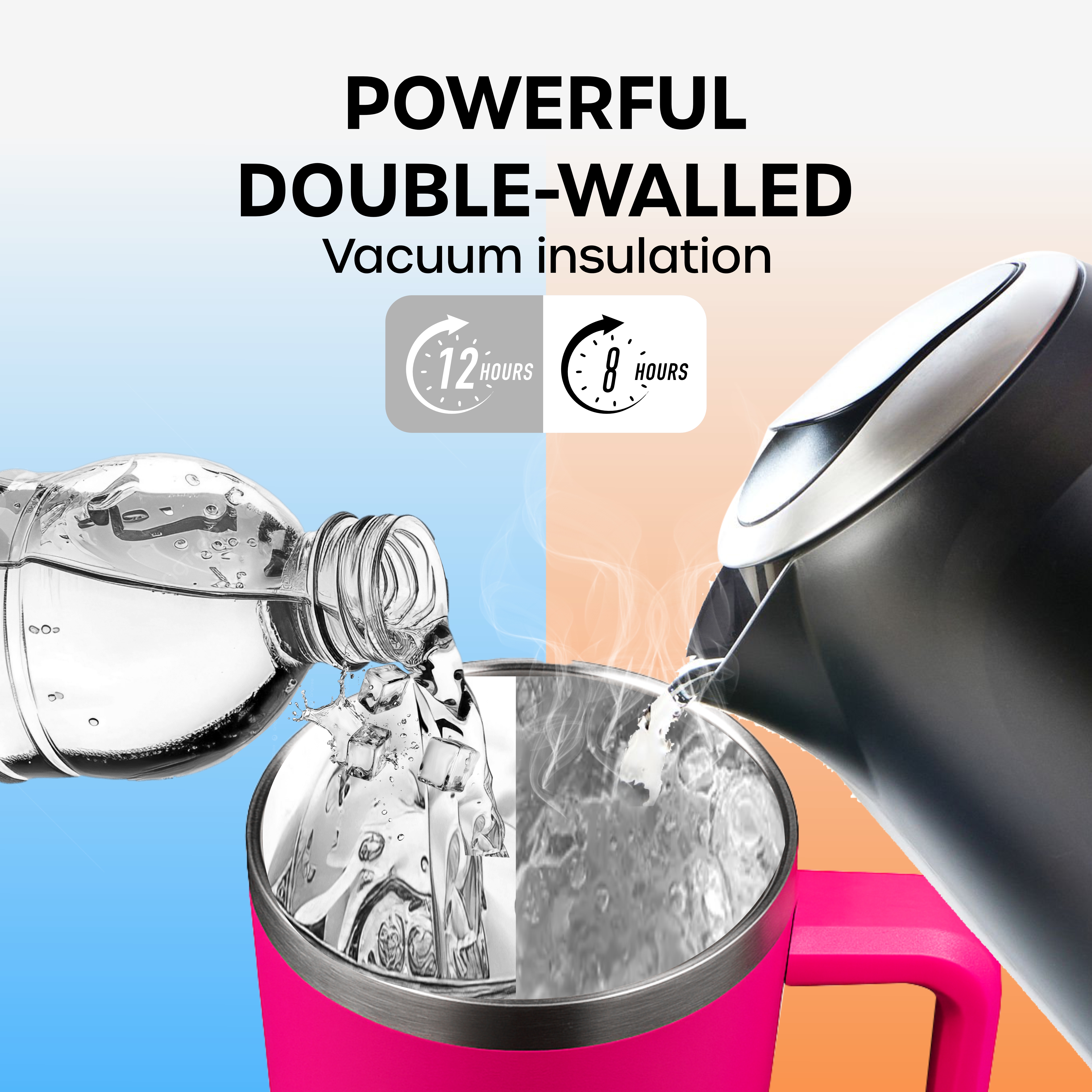 1200 ml Insulated 304 Stainless Steel Tumbler with Handle, Straw & Lid | Double Wall Vacuum Travel Mug for Hot & Cold Drinks | Leak-Resistant Coffee Cup for Office, Gym & Car Use (Hot Pink)