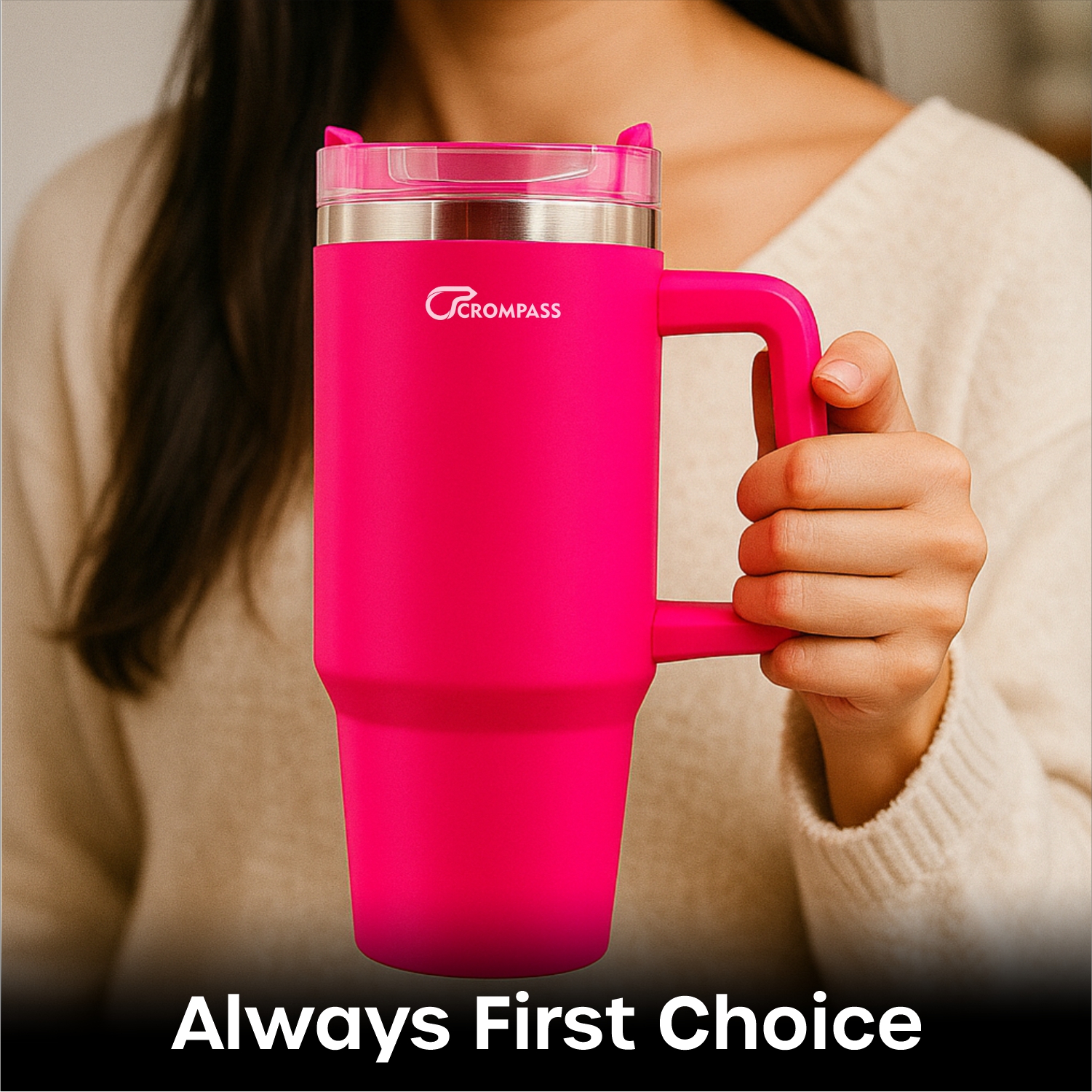 1200 ml Insulated 304 Stainless Steel Tumbler with Handle, Straw & Lid | Double Wall Vacuum Travel Mug for Hot & Cold Drinks | Leak-Resistant Coffee Cup for Office, Gym & Car Use (Hot Pink)