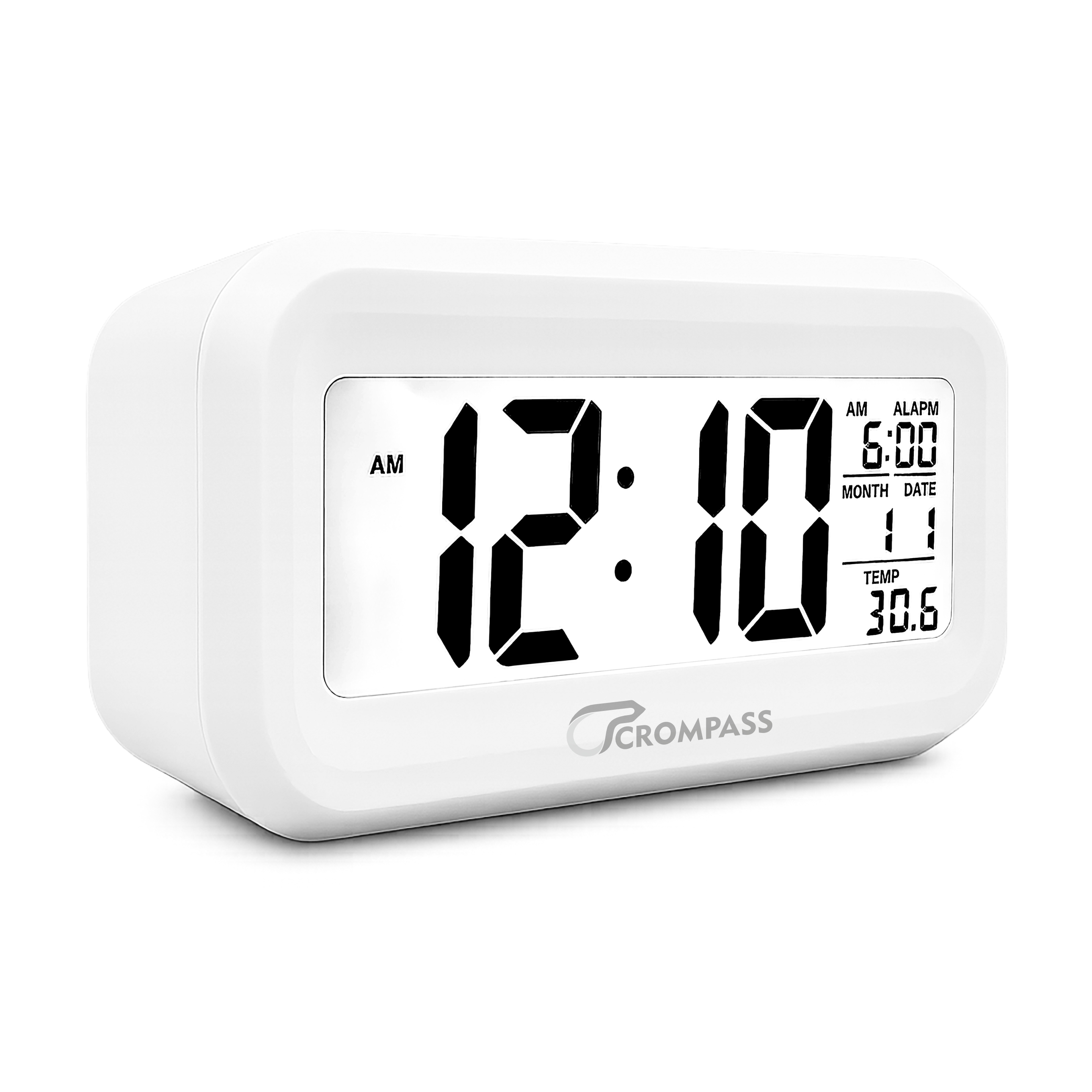 Digital Alarm Clock for Heavy Sleepers, Digital Clock Table Clock for Study Table, Students, Office | Alarm Clock for Bedroom with Loud Sound, Automatic Sensor,Date & Temperature (White)