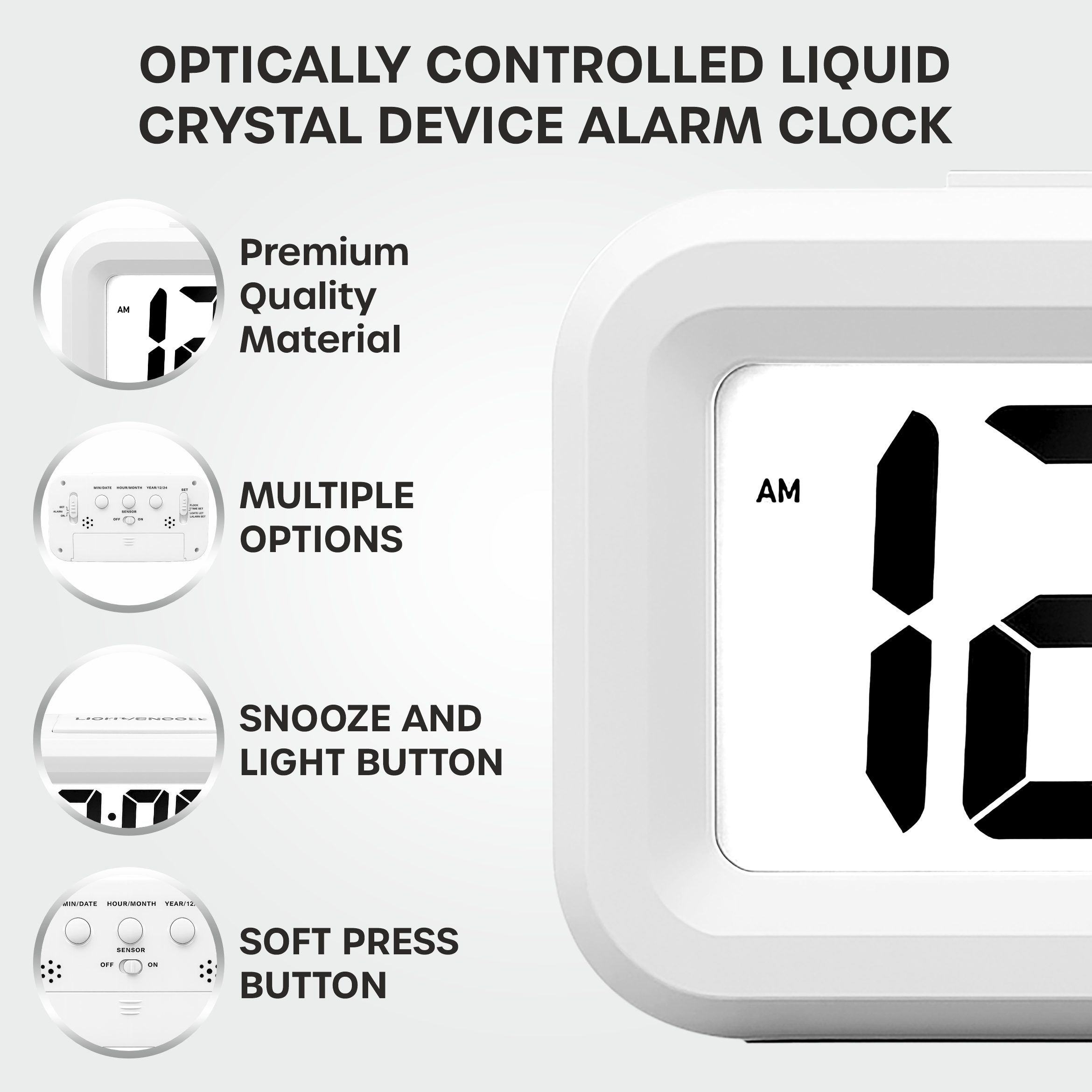 Digital Alarm Clock for Heavy Sleepers, Digital Clock Table Clock for Study Table, Students, Office | Alarm Clock for Bedroom with Loud Sound, Automatic Sensor,Date & Temperature (White)