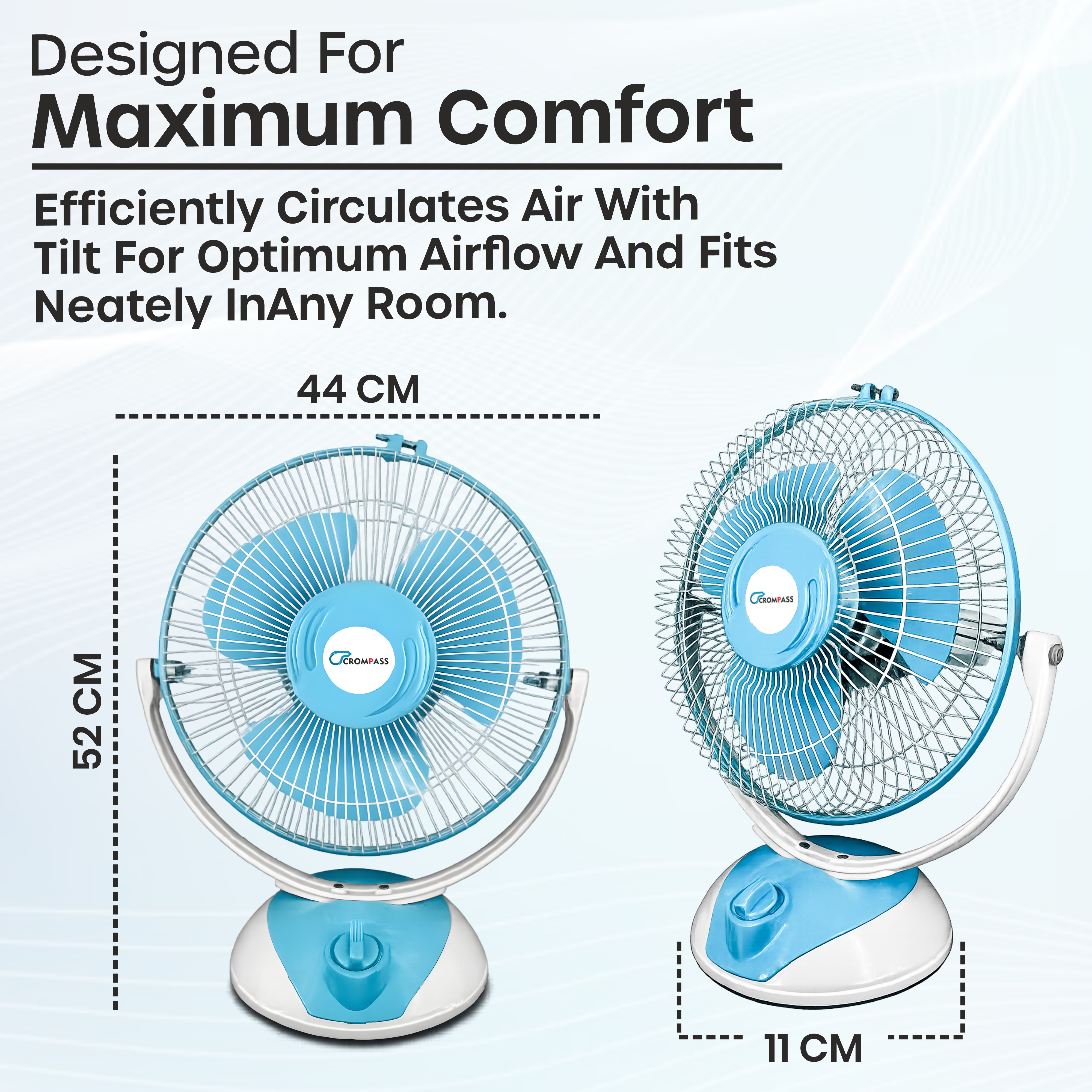 Crompass Electric Table Fan 12 Inch (400 mm) |2400 RPM Powerful Motor| High Air Delivery | 3 Speed Control | 90° Oscillation | Silent Operation | Table Fan for Home & Office | 1 Year Warranty (White)