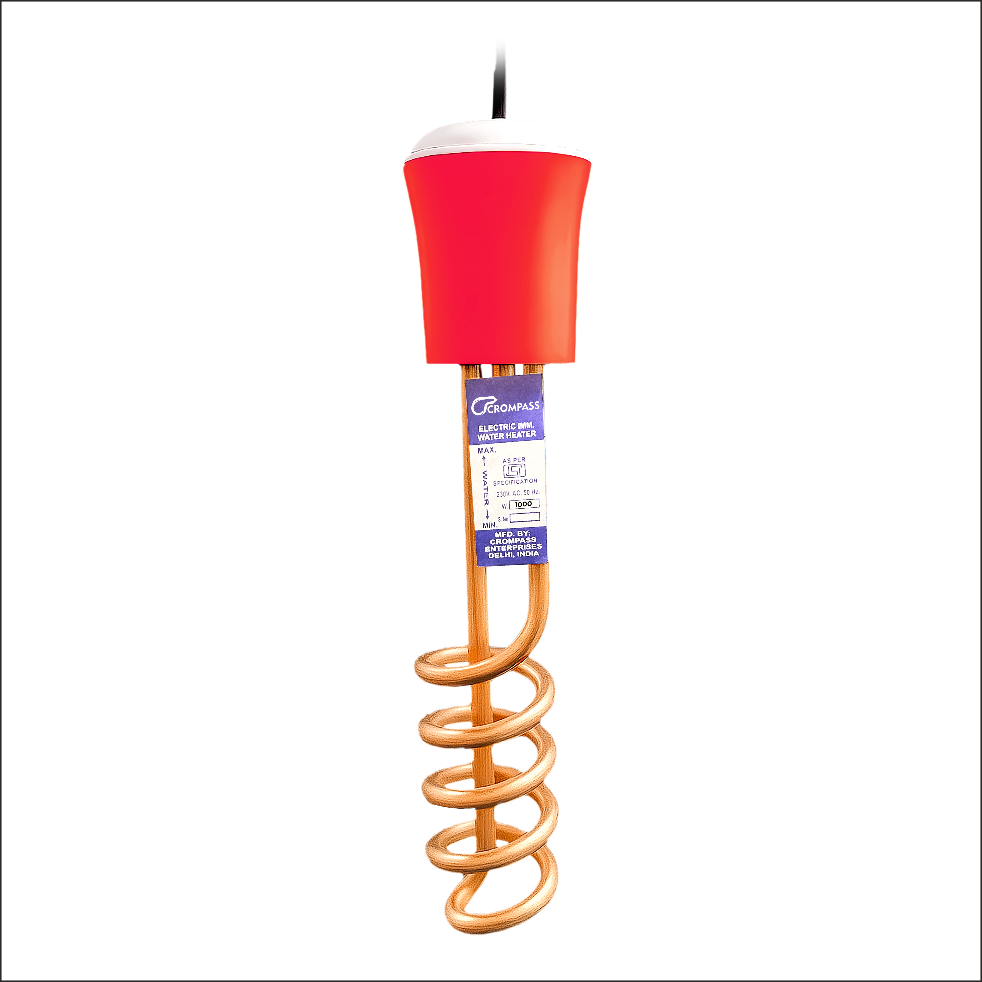 Crompass Electric Arc Plus 1k W Immersion Heater Immersion heater|power|100% shock proof body|Heavy copper element|With Bucket clip| ISI certified | 2 years replacement warranty,