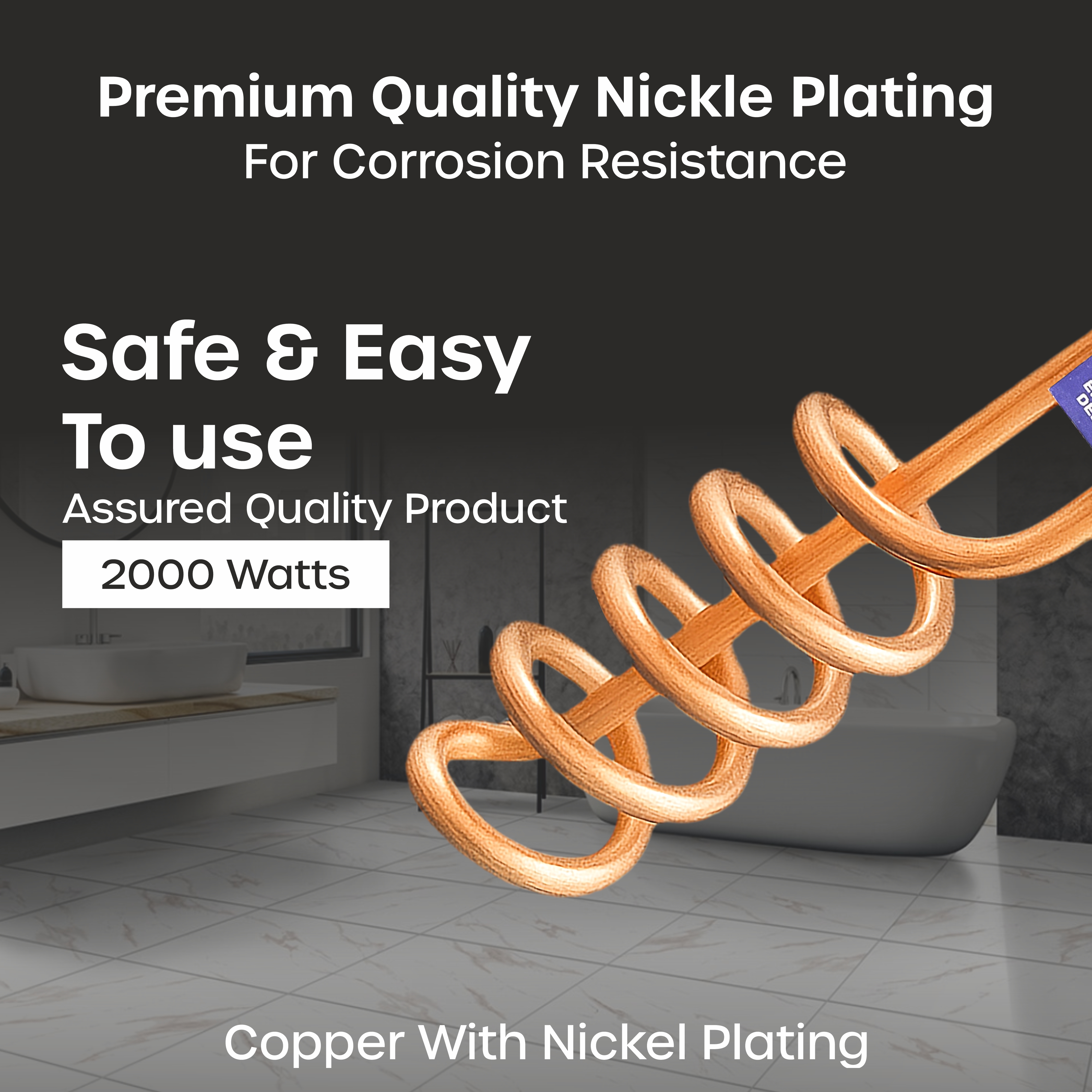 Crompass Electric Arc Plus 1k W Immersion Heater Immersion heater|power|100% shock proof body|Heavy copper element|With Bucket clip| ISI certified | 2 years replacement warranty,