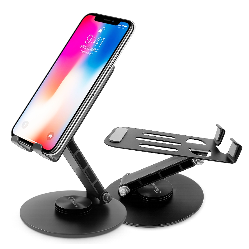 Crompass 360° Rotation, Foldable Design Mobile Stand with Stable Metalic Round Base, Multiple Height & Angle adjustments Compatible with Smartphones, Tablets, Kindles & iPad (Twistand 360, Black)