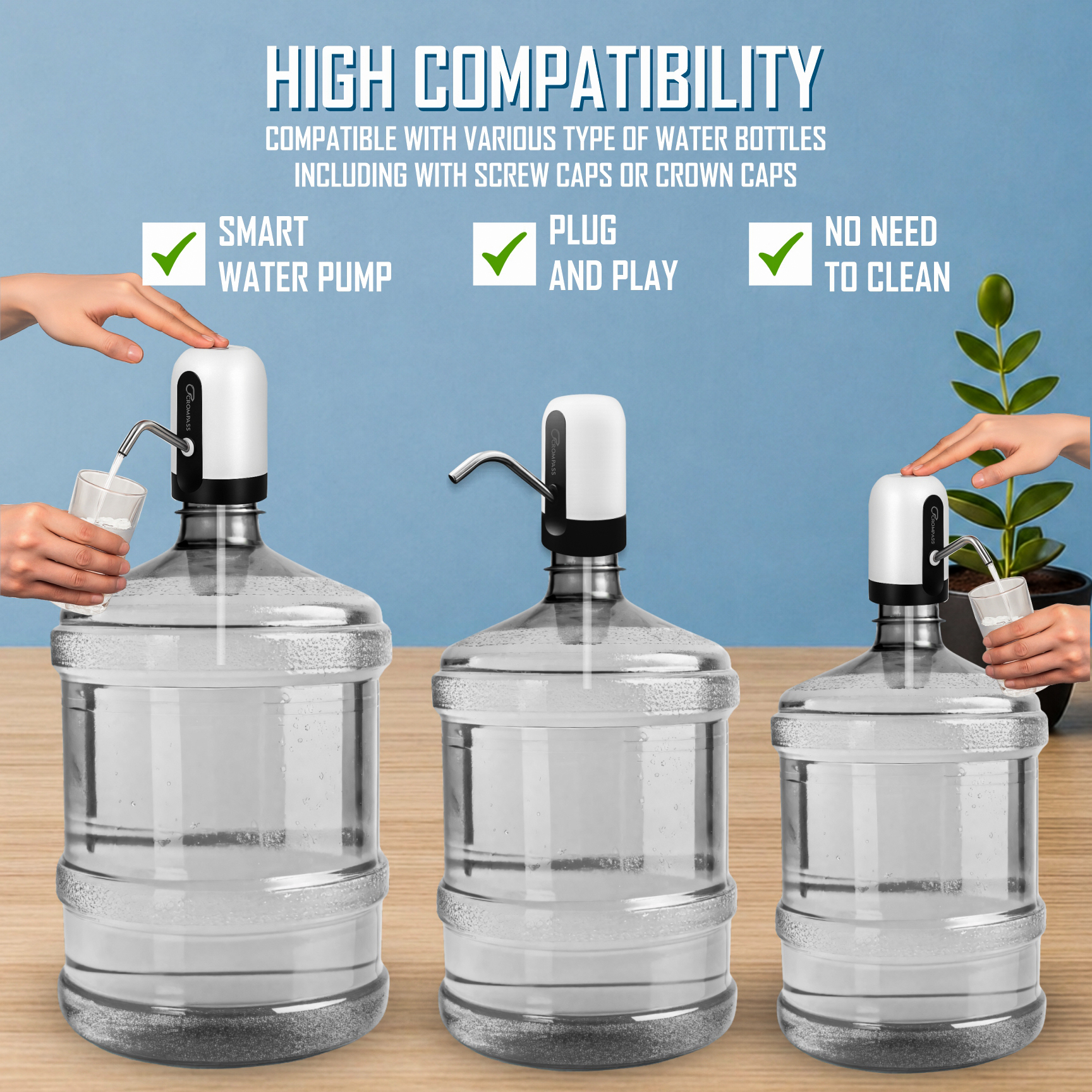 Automatic Wireless Water Can Pump for 20L Bottle-USB Rechargeable Smart Dispenser