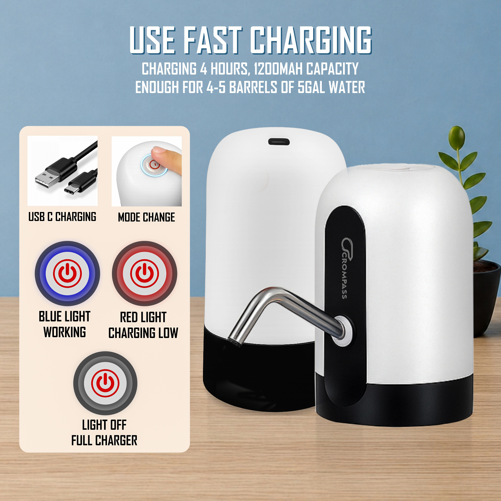 Automatic Wireless Water Can Pump for 20L Bottle-USB Rechargeable Smart Dispenser