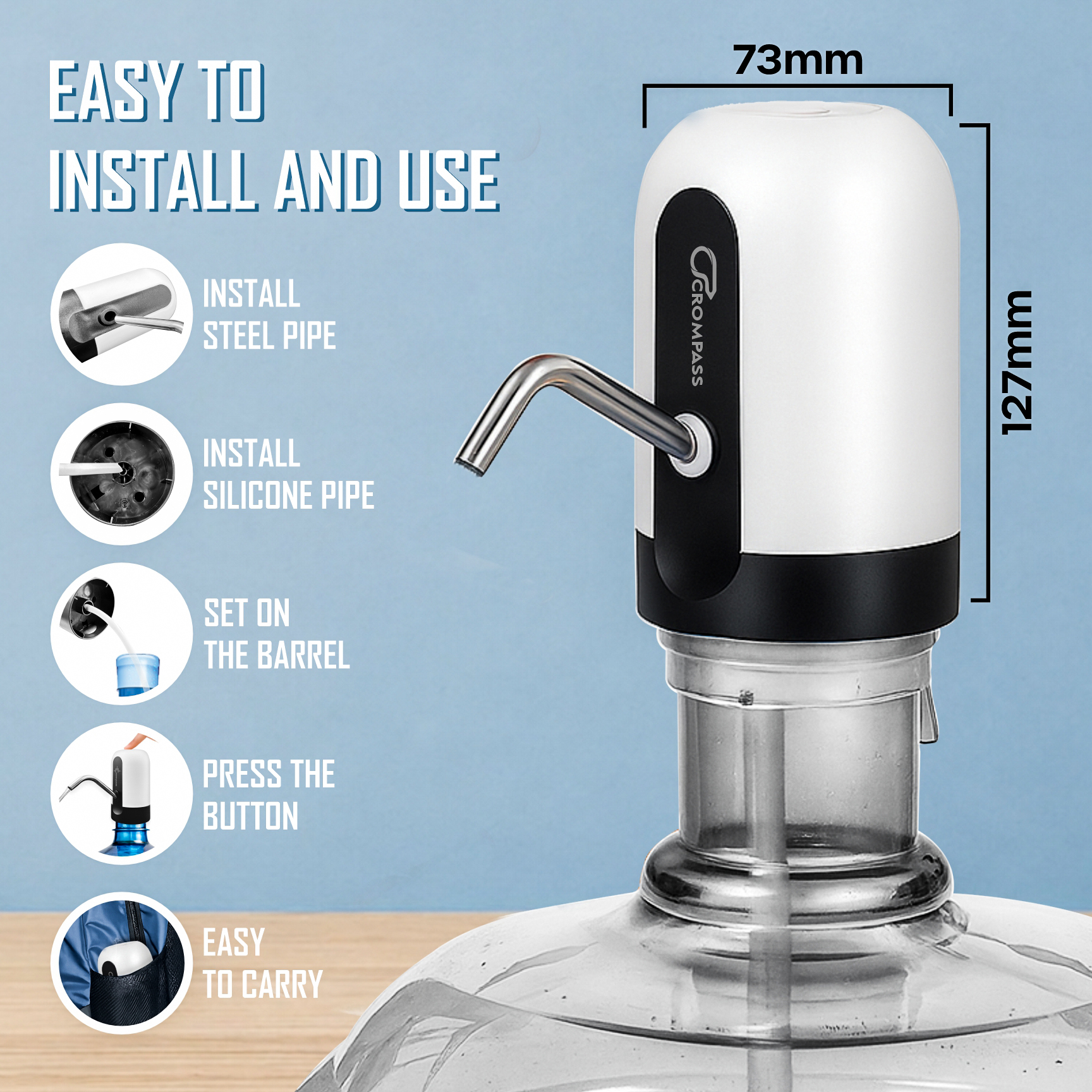 Automatic Wireless Water Can Pump for 20L Bottle-USB Rechargeable Smart Dispenser