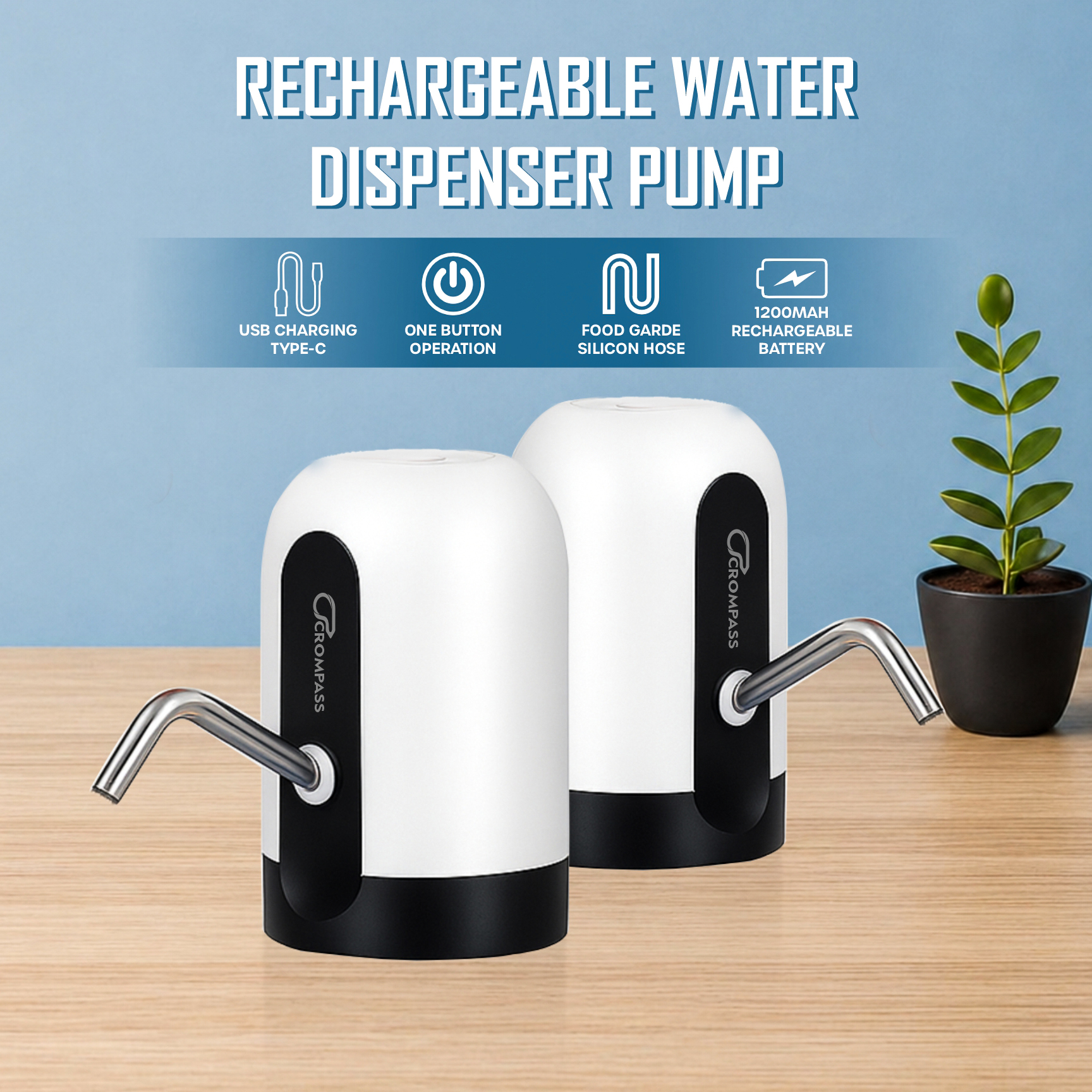 Automatic Wireless Water Can Pump for 20L Bottle-USB Rechargeable Smart Dispenser
