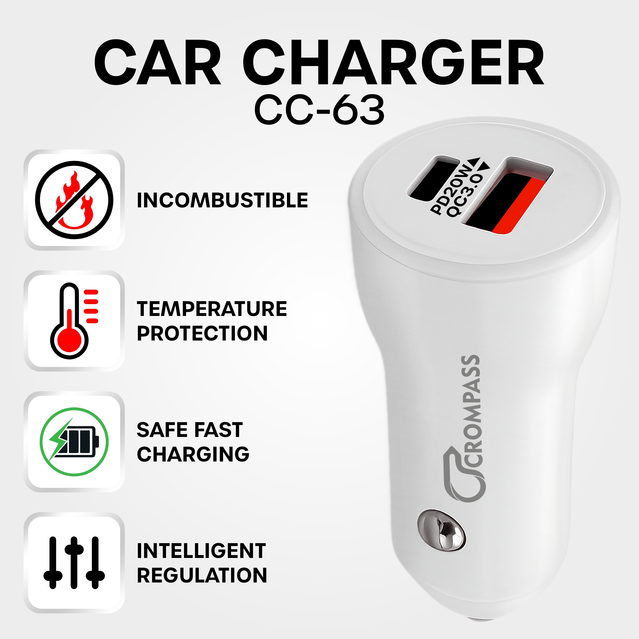 CROMPASS 38 W Qualcomm 3.0 Turbo Car Charger