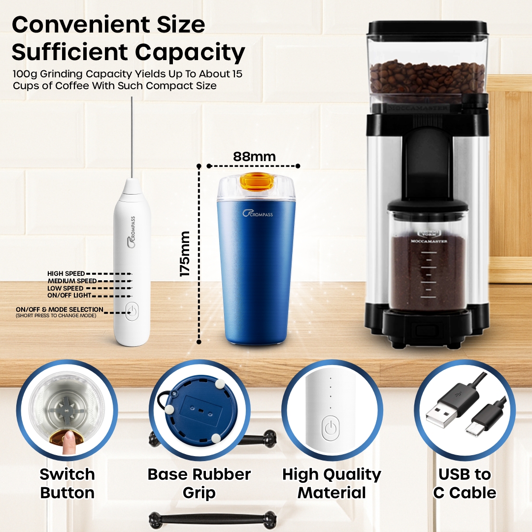 CROMPASS Electric Self-Stirring Protein Shaker & Coffee Frother Cup
