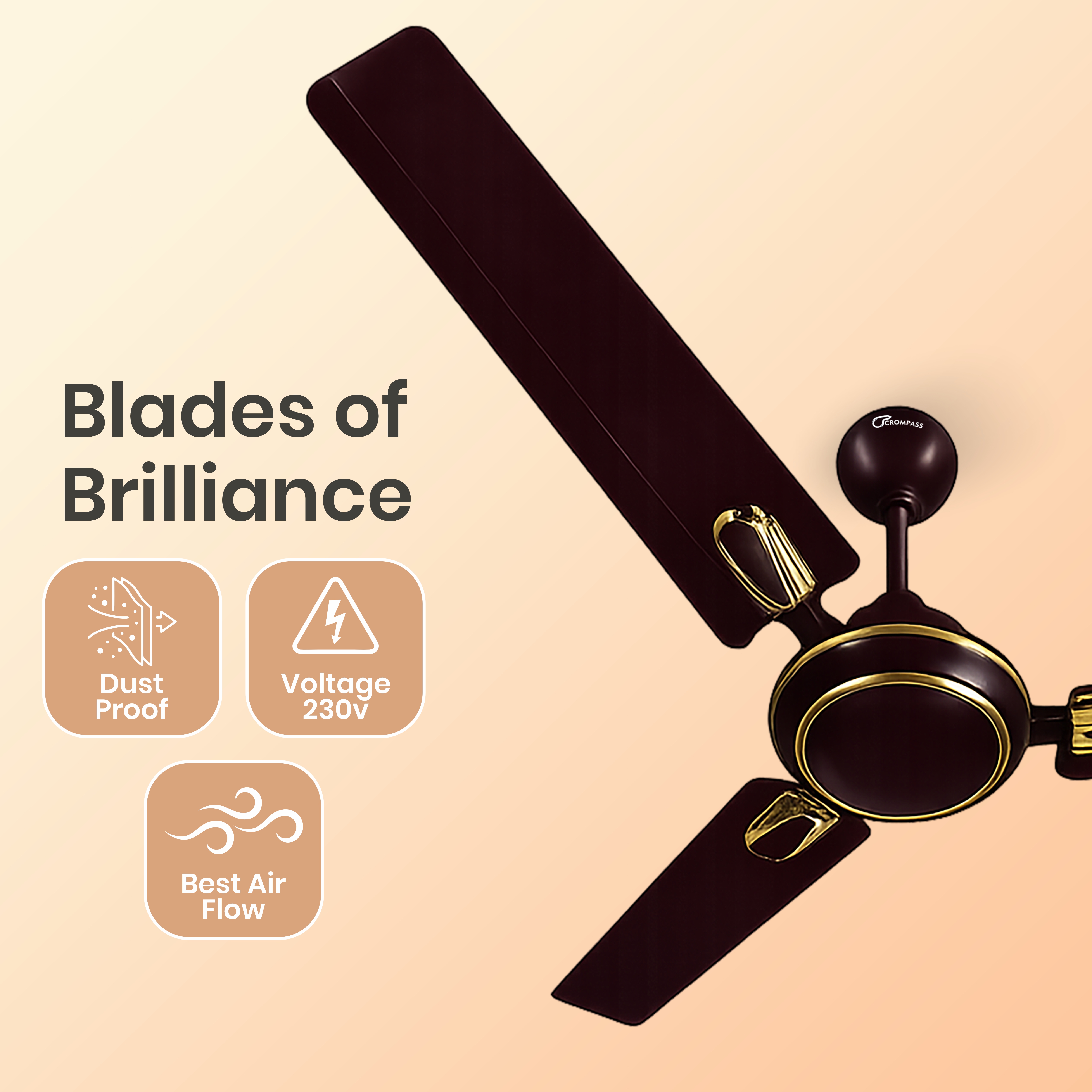 Experience superior cooling performance with the Crompass Ceiling Fan, thoughtfully designed to combine modern aesthetics with dependable everyday functionality. Engineered with precision-balanced aerodynamic blades, this fan delivers powerful and consist