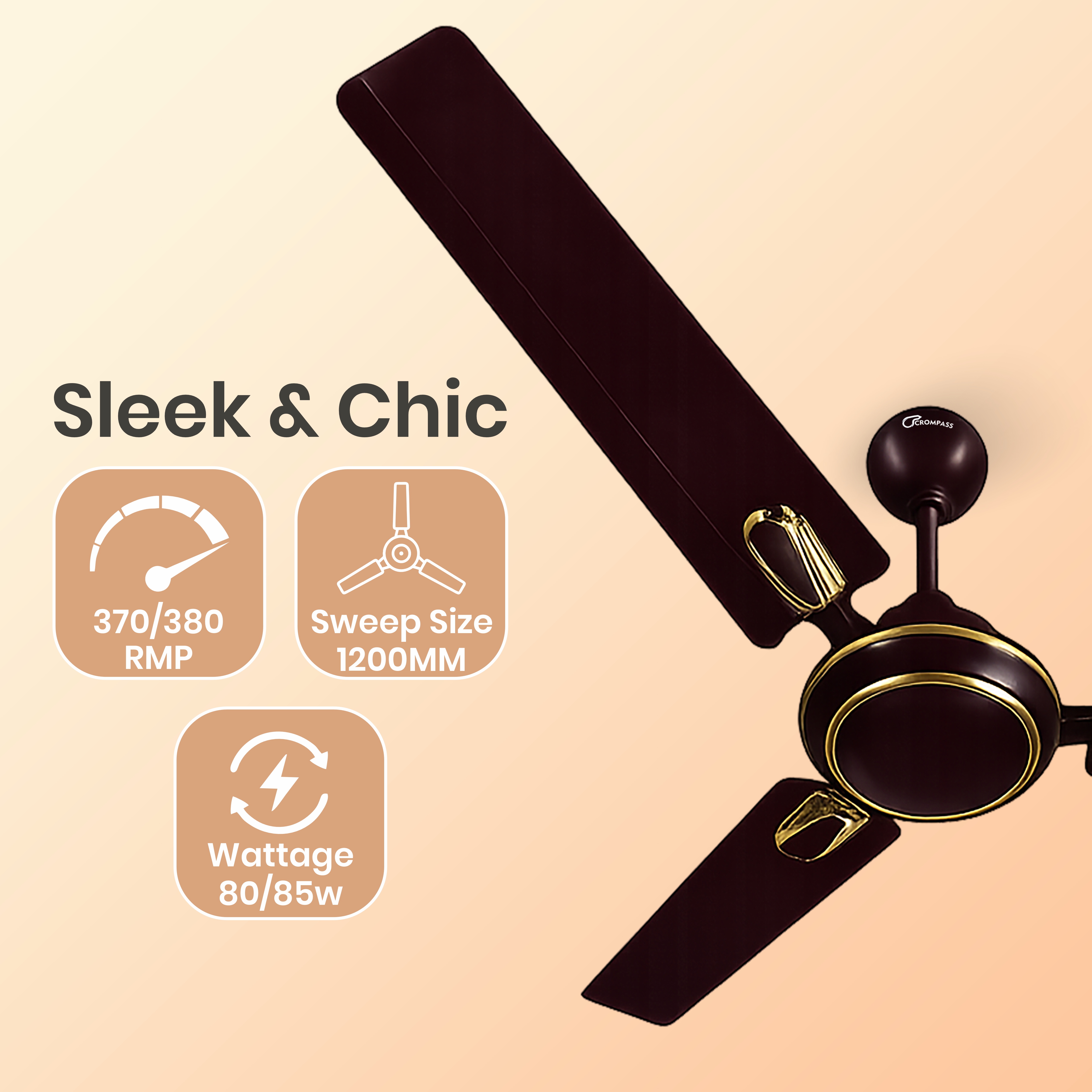 Experience superior cooling performance with the Crompass Ceiling Fan, thoughtfully designed to combine modern aesthetics with dependable everyday functionality. Engineered with precision-balanced aerodynamic blades, this fan delivers powerful and consist