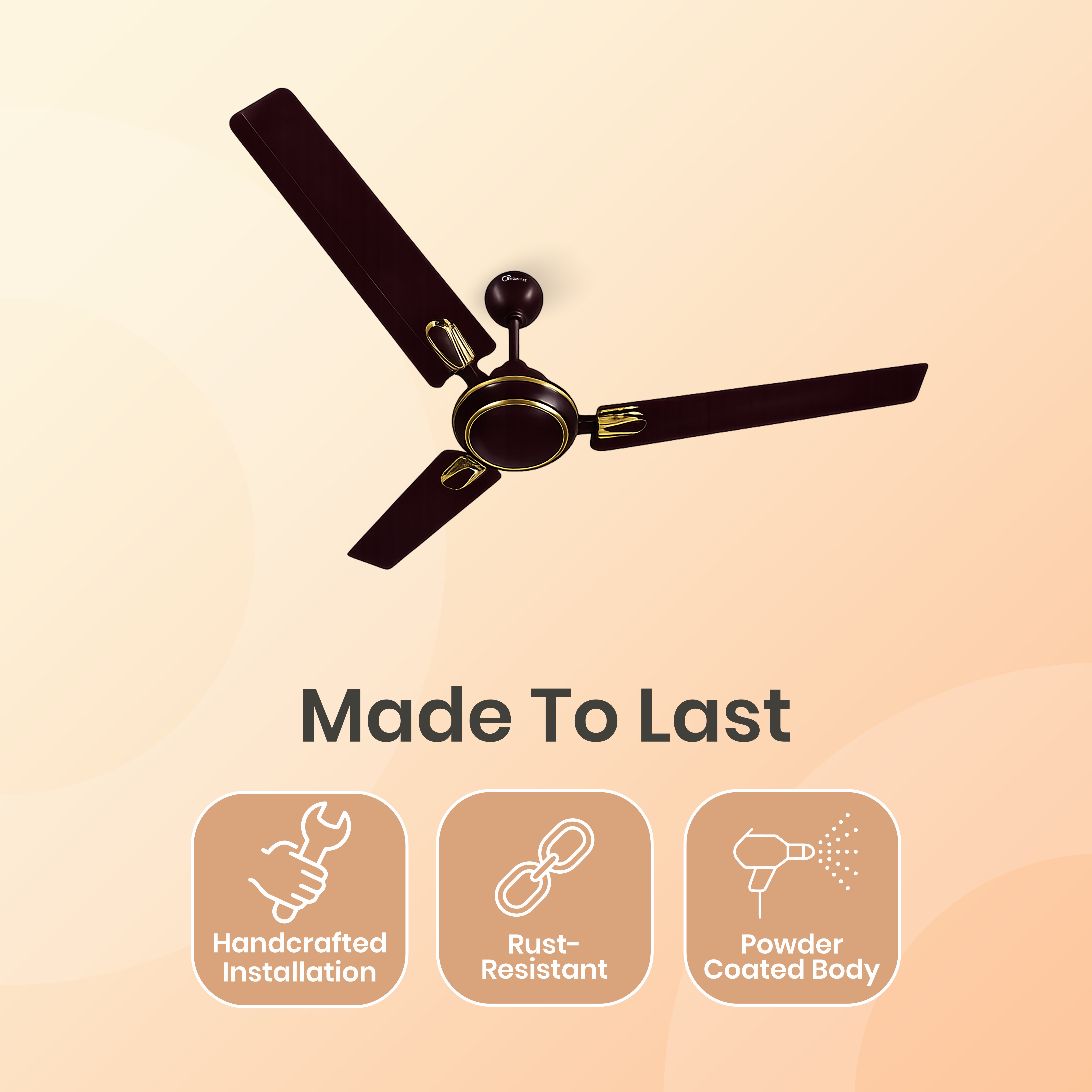 Experience superior cooling performance with the Crompass Ceiling Fan, thoughtfully designed to combine modern aesthetics with dependable everyday functionality. Engineered with precision-balanced aerodynamic blades, this fan delivers powerful and consist