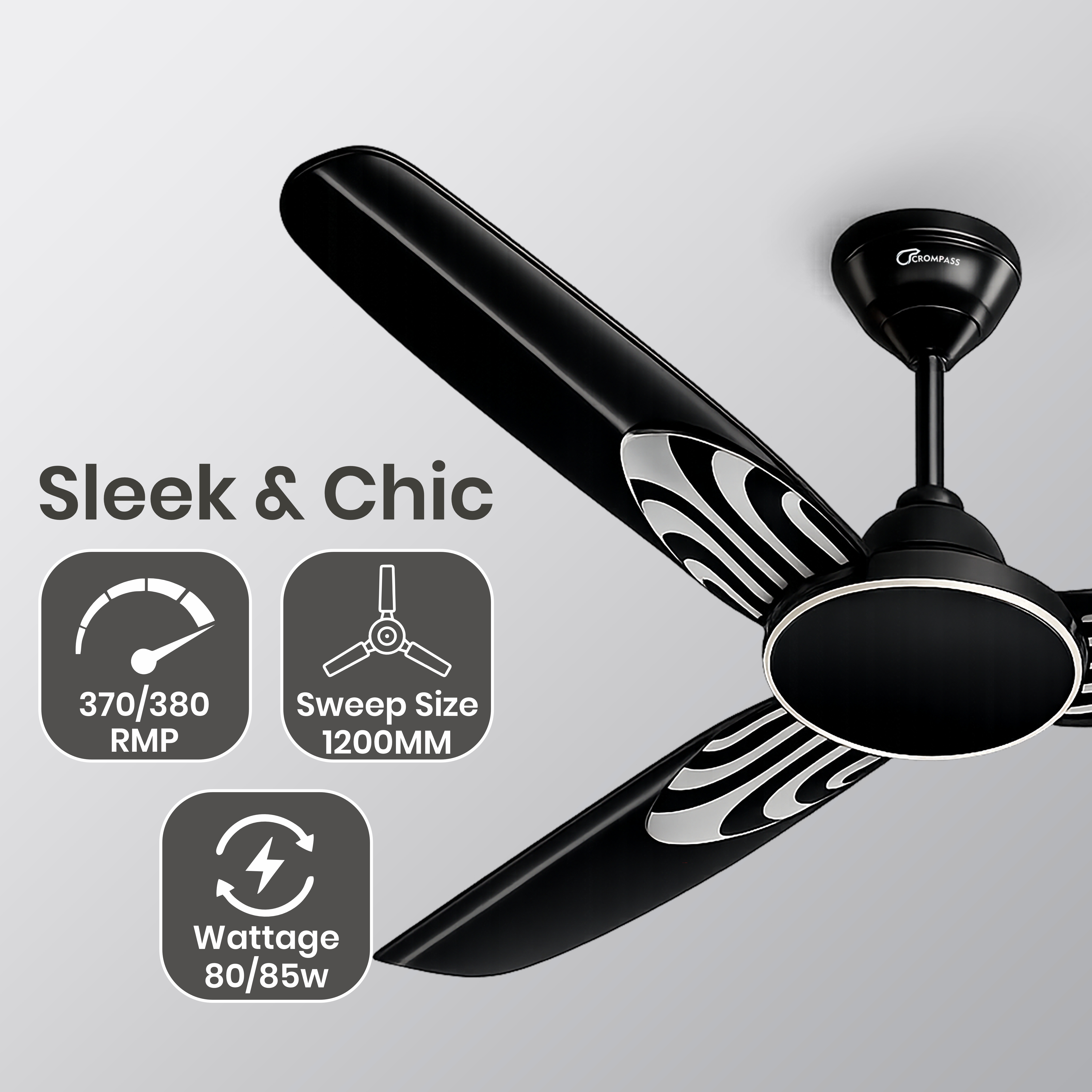 Crompass Premium Ceiling Fan | High-Speed Silent Motor with Double Ball Bearings | Aerodynamic Aluminium Blades | Elegant Decorative Design for Home & Office