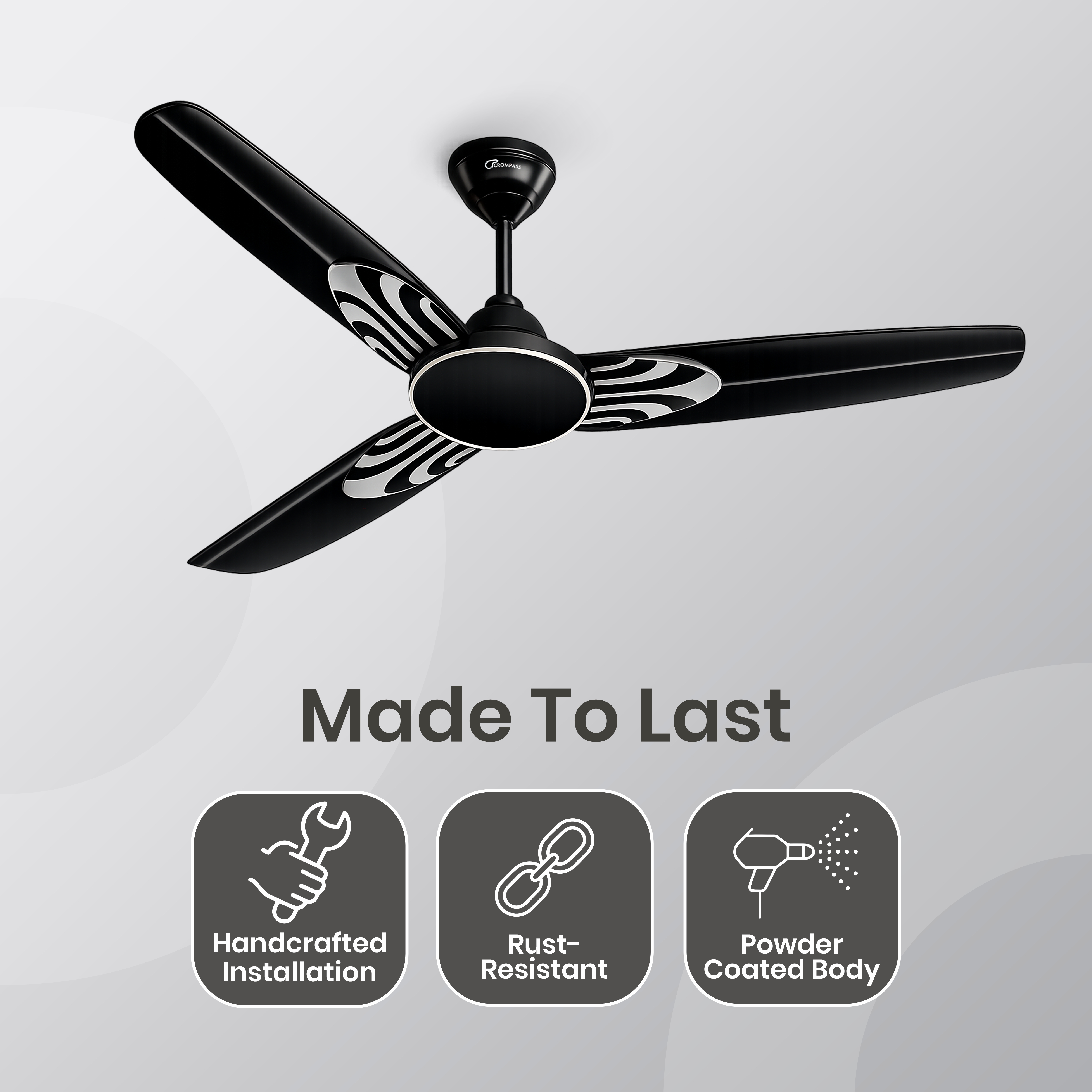 Crompass Premium Ceiling Fan | High-Speed Silent Motor with Double Ball Bearings | Aerodynamic Aluminium Blades | Elegant Decorative Design for Home & Office