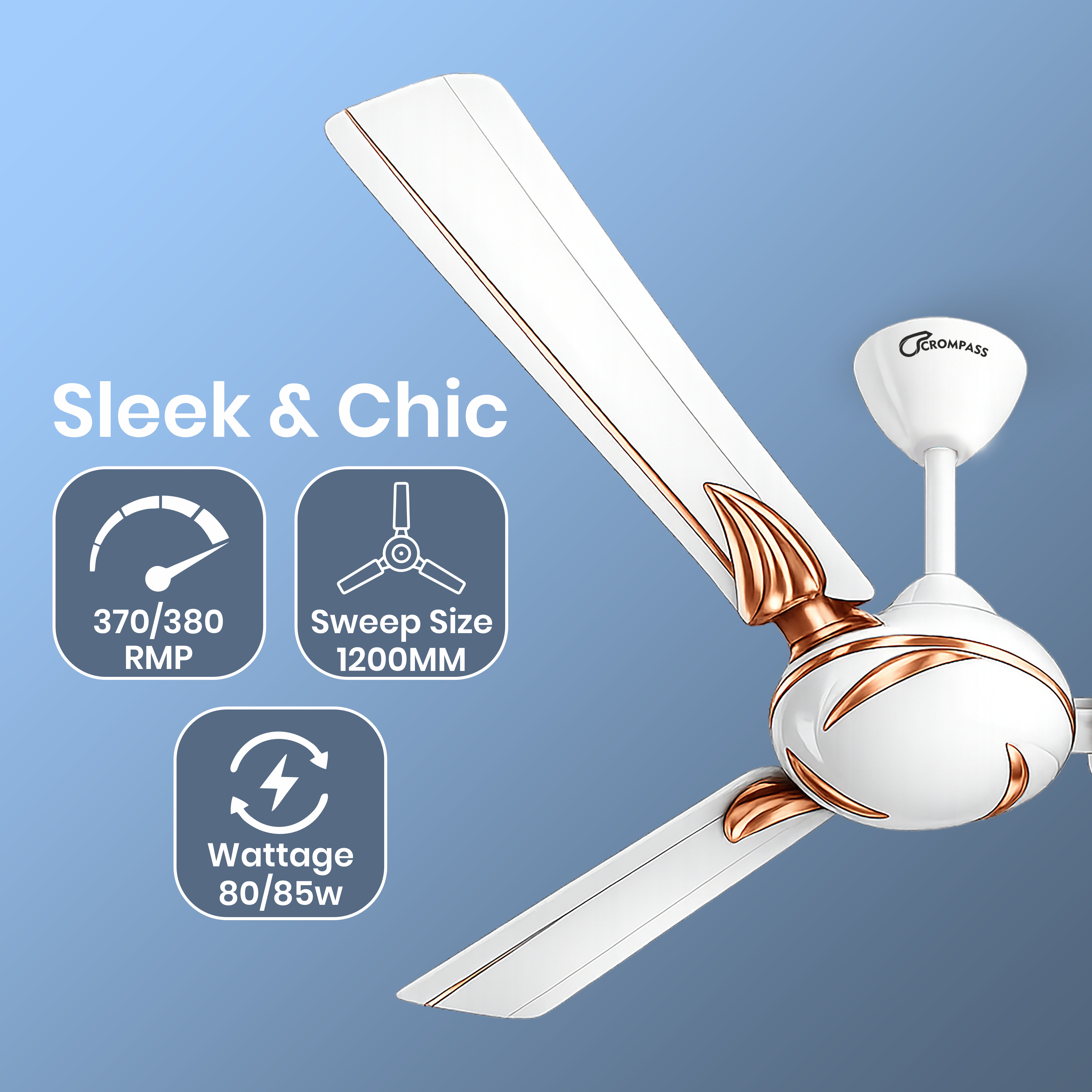 Crompass Premium High-Speed Ceiling Fan with Double Ball Bearing Technology & Corrosion-Resistant Aluminium Blades | Powerful Airflow & Whisper-Quiet Performance