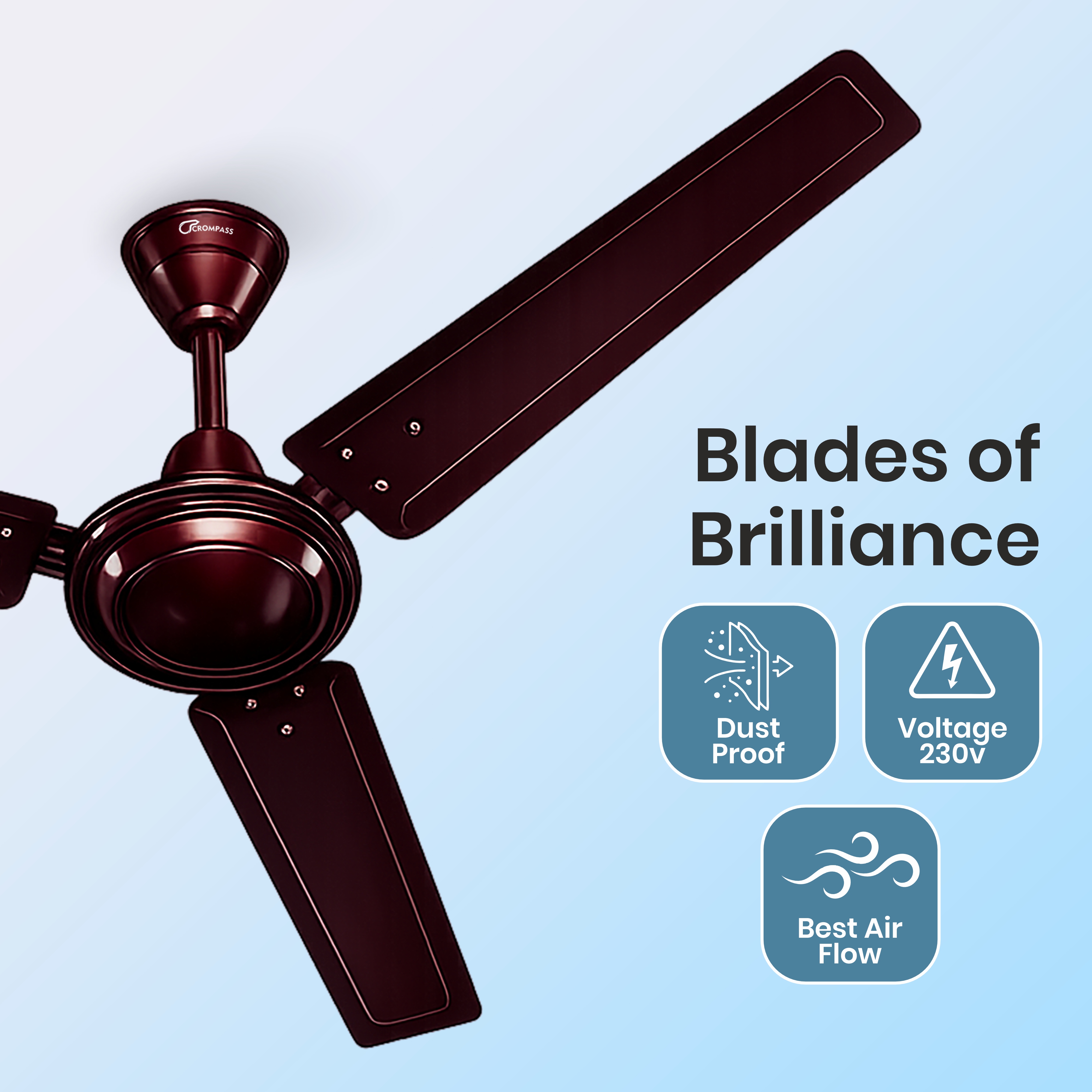 Crompass Modern Ceiling Fan with Double Ball Bearing Technology & Elegant Finish
