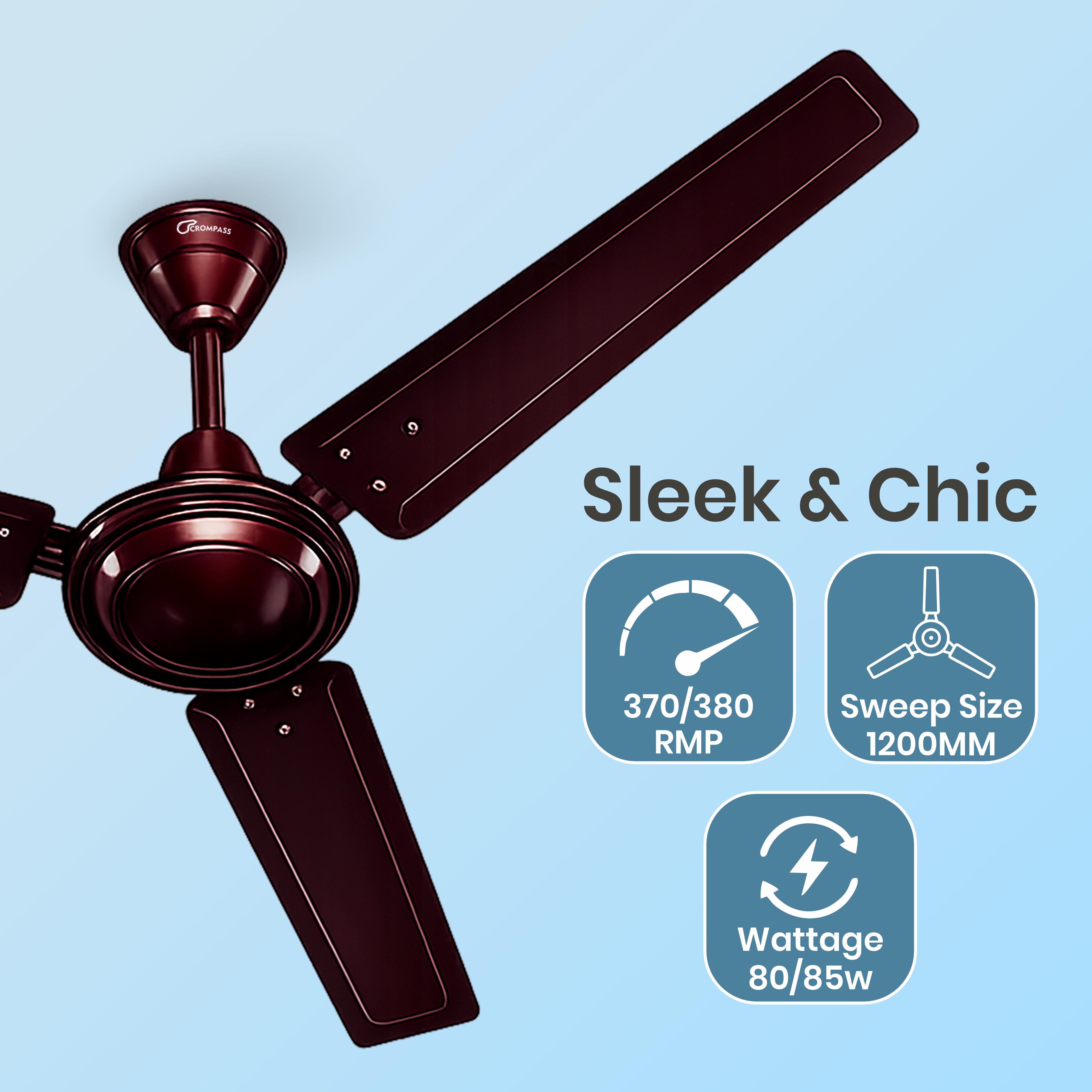 Crompass Modern Ceiling Fan with Double Ball Bearing Technology & Elegant Finish